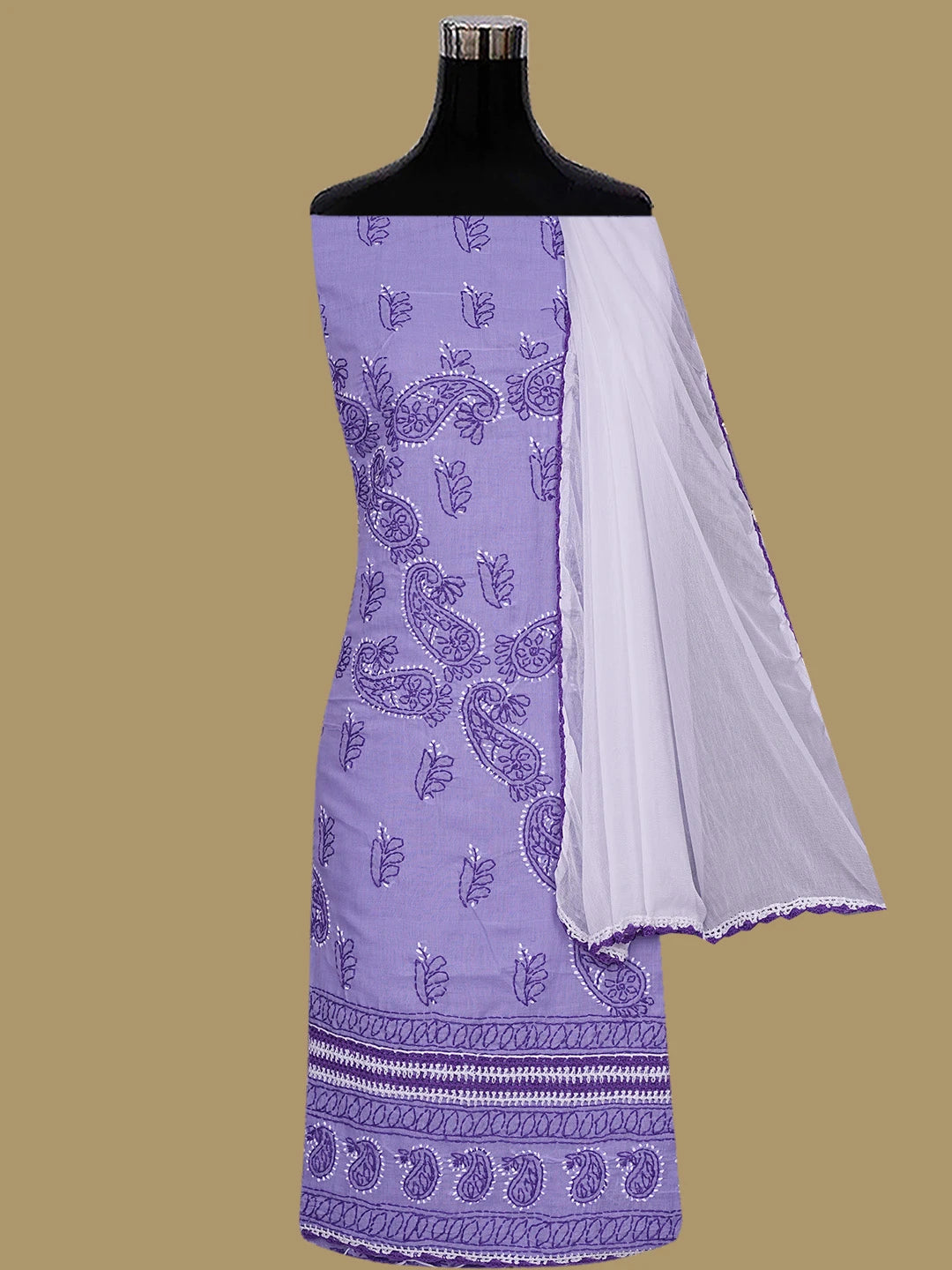 Ada Hand Embroidered Mauve Cotton Lucknowi Chikankari Unstitched Suit Piece 01A853007