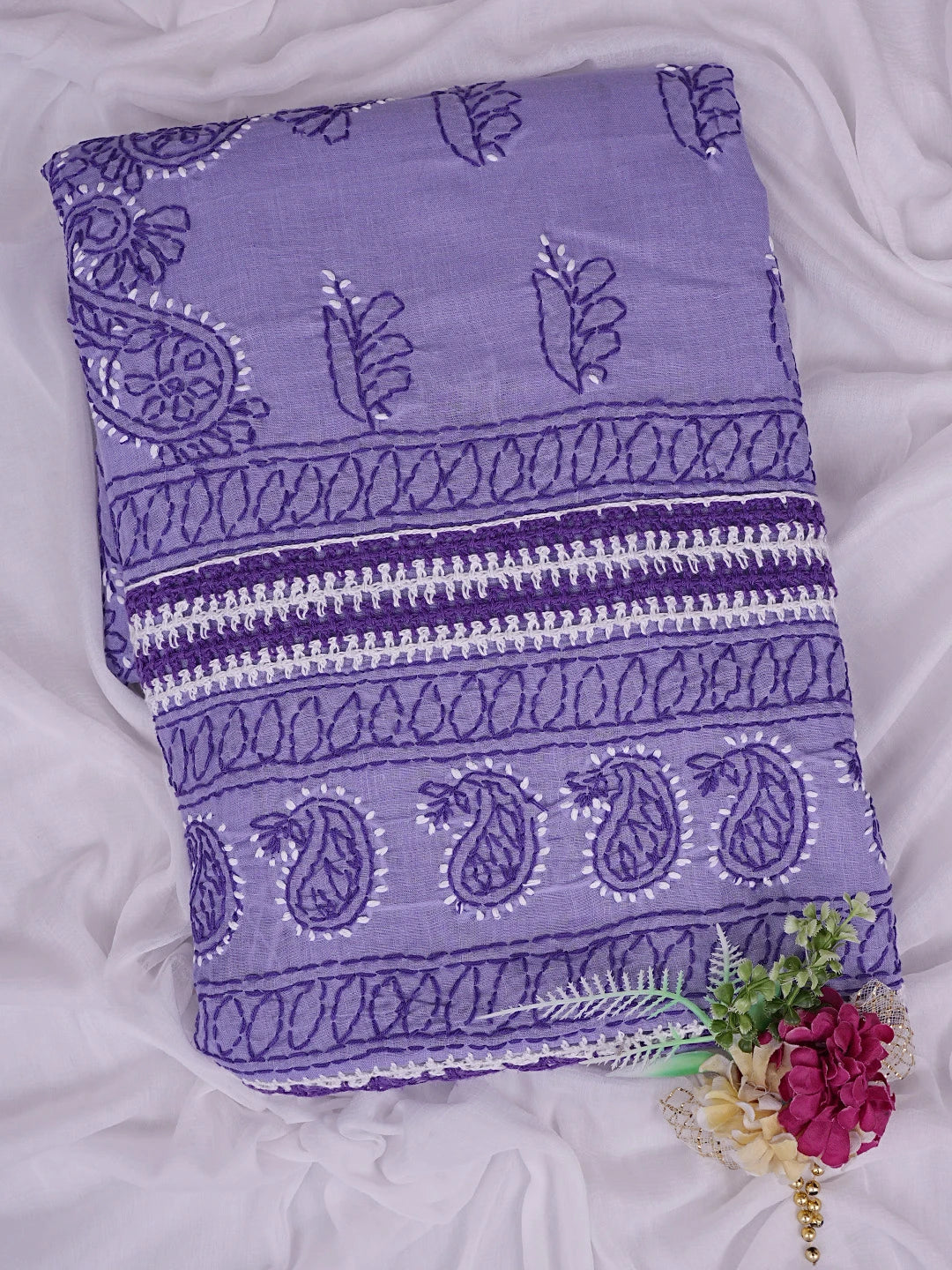 Ada Hand Embroidered Mauve Cotton Lucknowi Chikankari Unstitched Suit Piece 01A853007