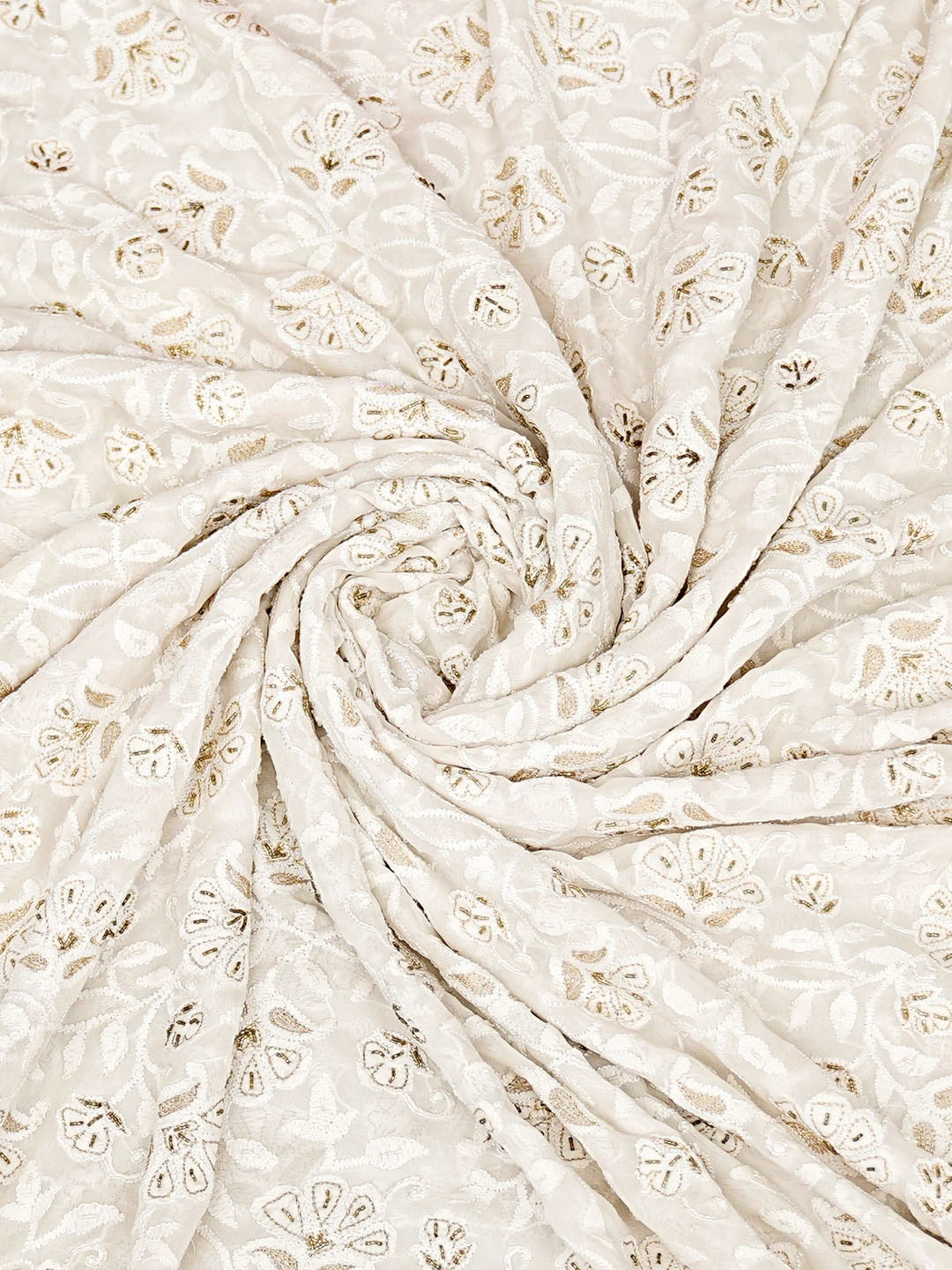 Ada Hand Embroidered Off White Pure Georgette Lucknowi Chikankari Dupatta With Zari Work A186901