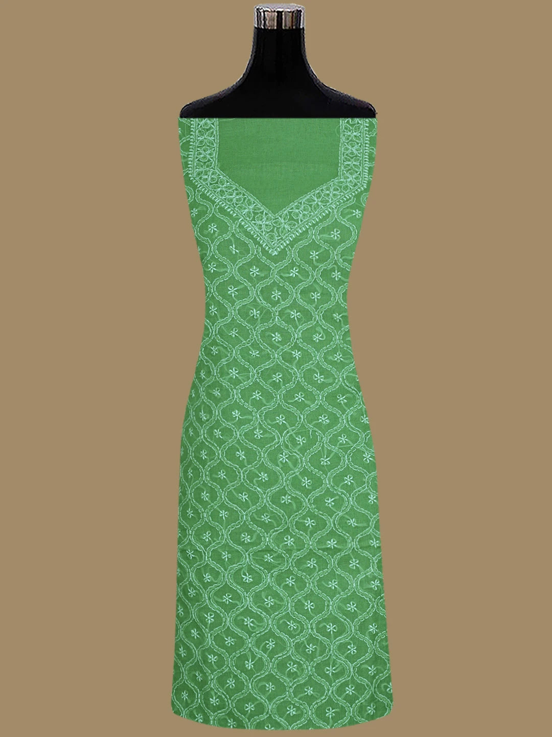Ada Hand Embroidered Pickle Green Cotton Lucknowi Chikankari Unstitched Suit Piece 01A854958