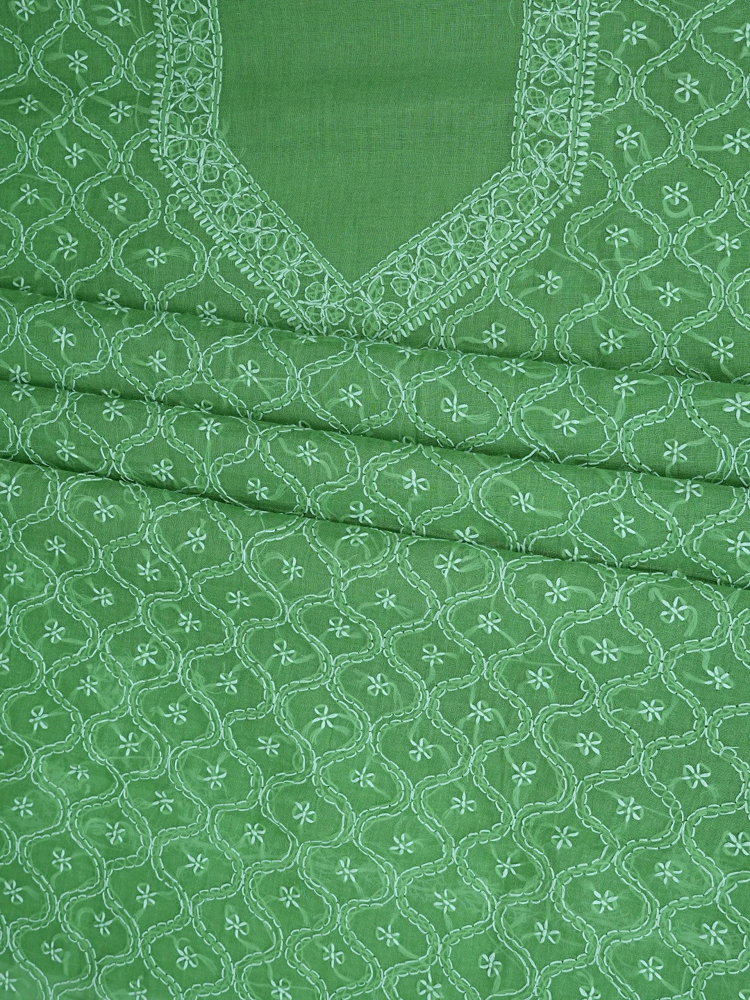 Ada Hand Embroidered Pickle Green Cotton Lucknowi Chikankari Unstitched Suit Piece 01A854958