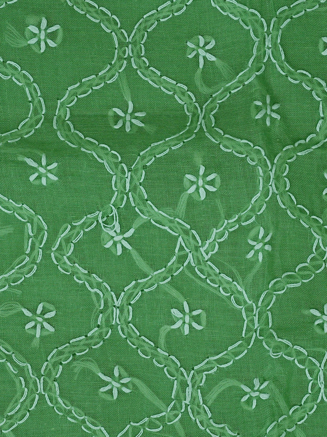 Ada Hand Embroidered Pickle Green Cotton Lucknowi Chikankari Unstitched Suit Piece 01A854958