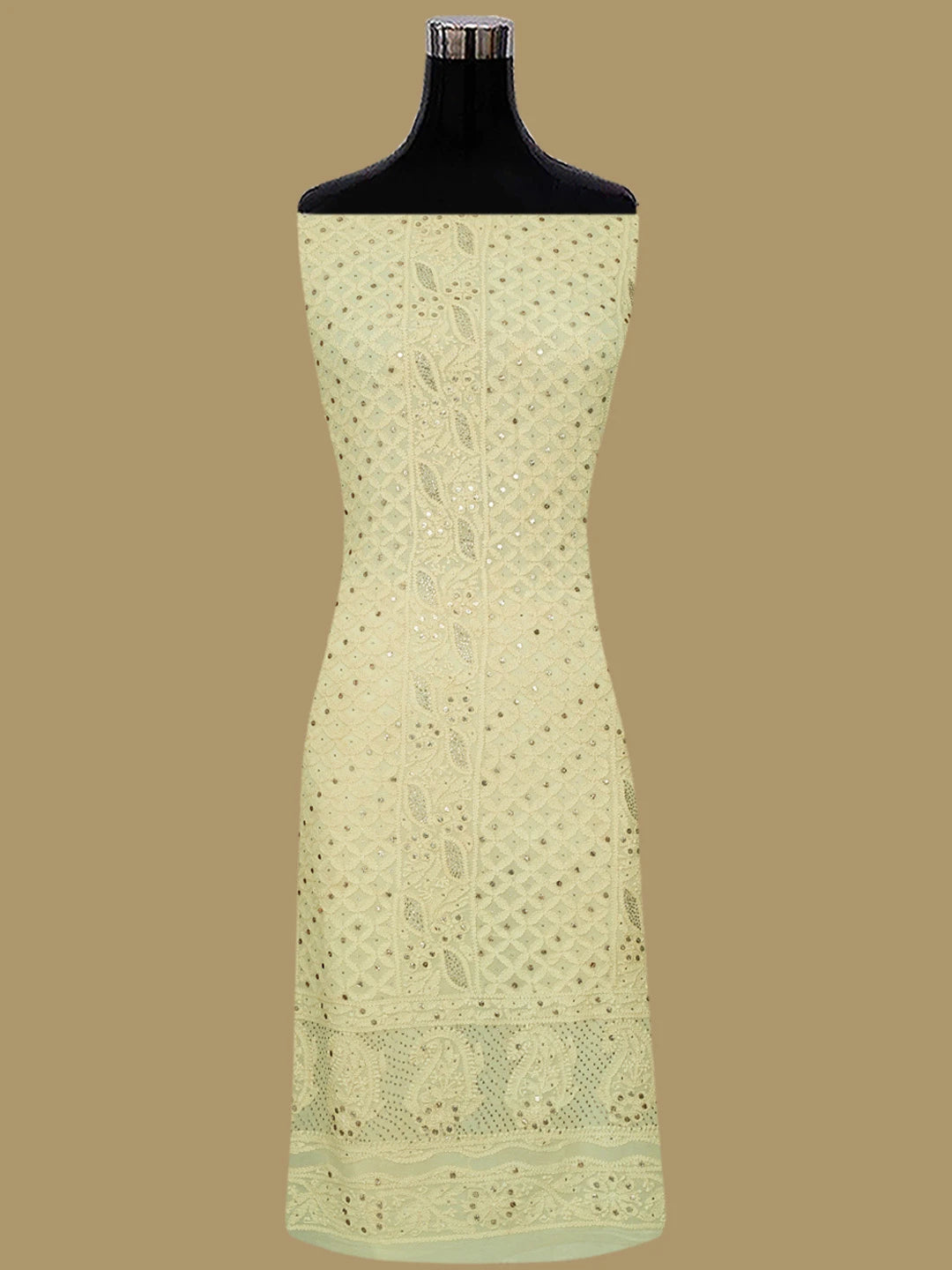 Ada Hand Embroidered Light Lemon Viscose Georgette Lucknowi Chikankari Unstitched Kurta Dupatta Set With Mukaish Work 01A785337