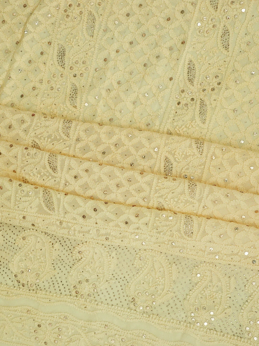 Ada Hand Embroidered Light Lemon Viscose Georgette Lucknowi Chikankari Unstitched Kurta Dupatta Set With Mukaish Work 01A785337
