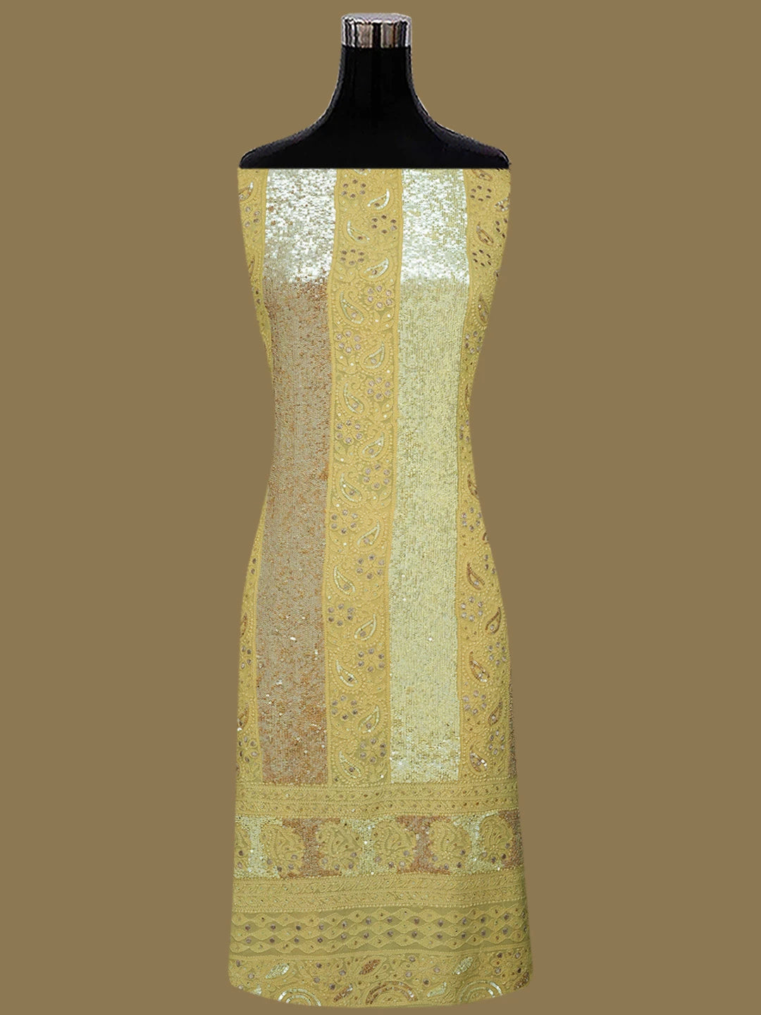 Ada Hand Embroidered Fawn Viscose Georgette Lucknowi Chikankari Unstitched Kurta Dupatta Set With Sequinned Work 01A615775