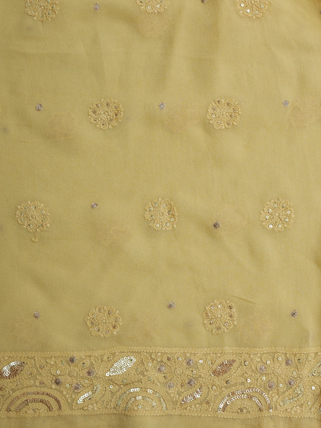 Ada Hand Embroidered Fawn Viscose Georgette Lucknowi Chikankari Unstitched Kurta Dupatta Set With Sequinned Work 01A615775