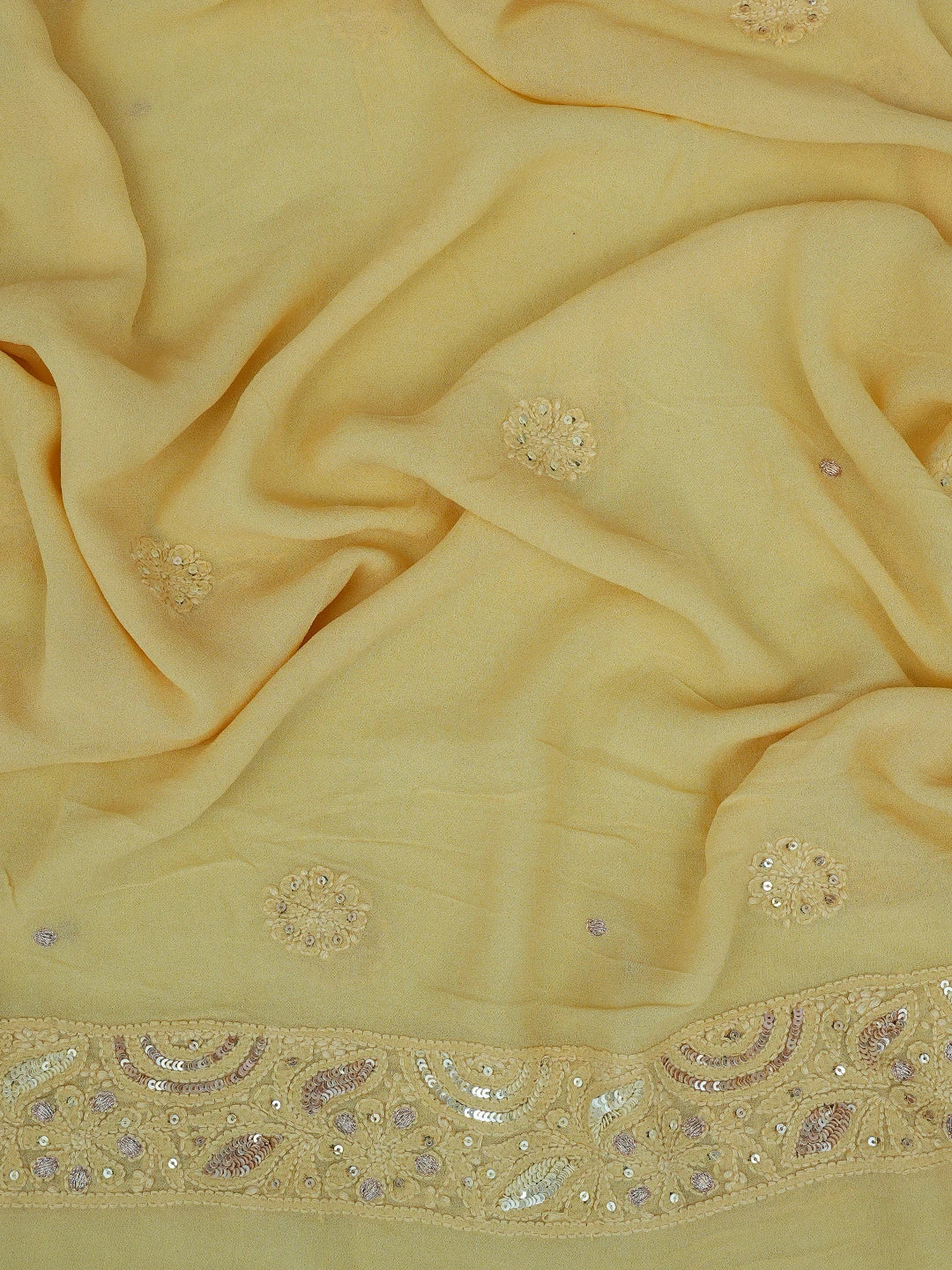 Ada Hand Embroidered Fawn Viscose Georgette Lucknowi Chikankari Unstitched Kurta Dupatta Set With Sequinned Work 01A615775