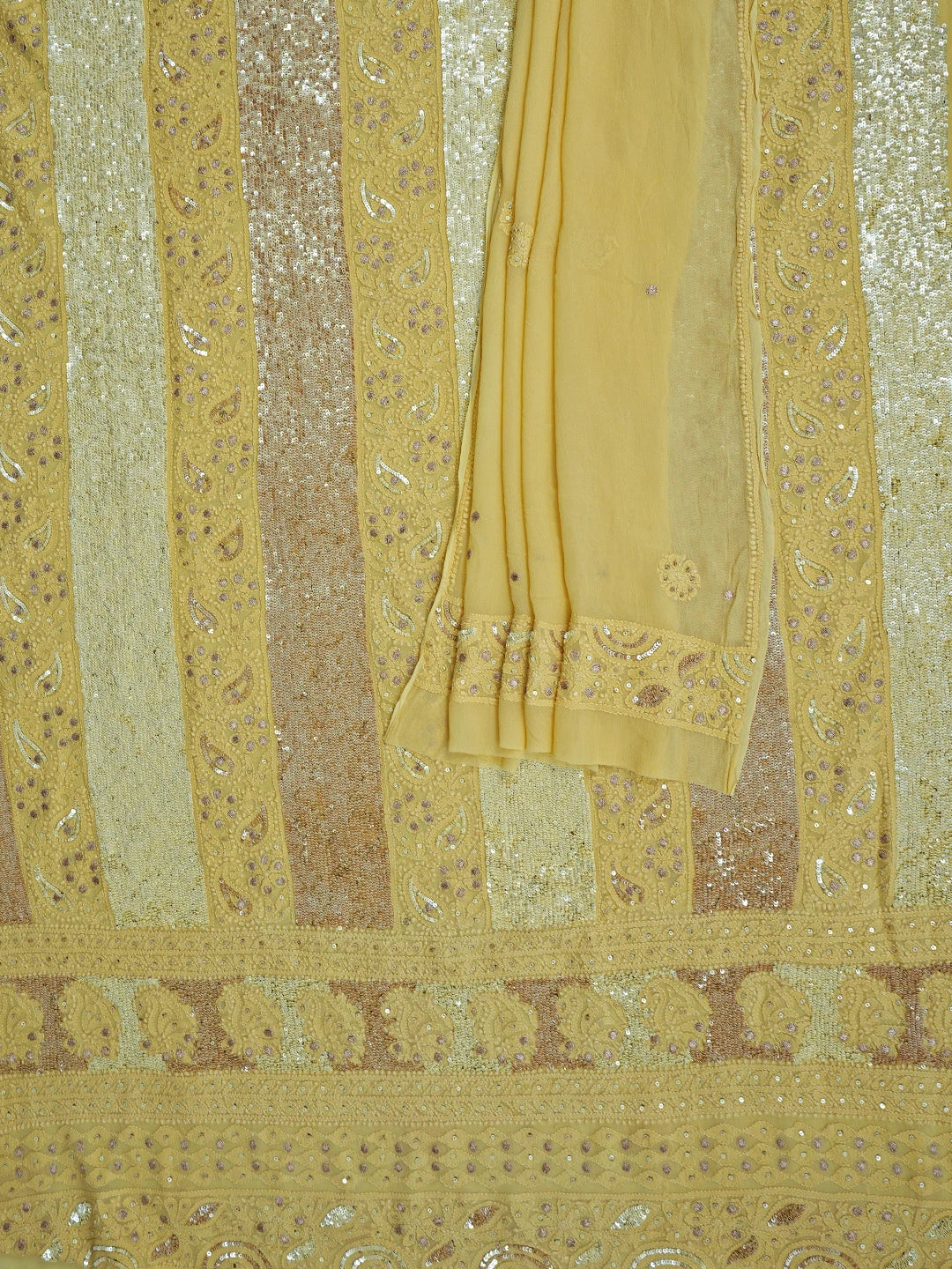 Ada Hand Embroidered Fawn Viscose Georgette Lucknowi Chikankari Unstitched Kurta Dupatta Set With Sequinned Work 01A615775