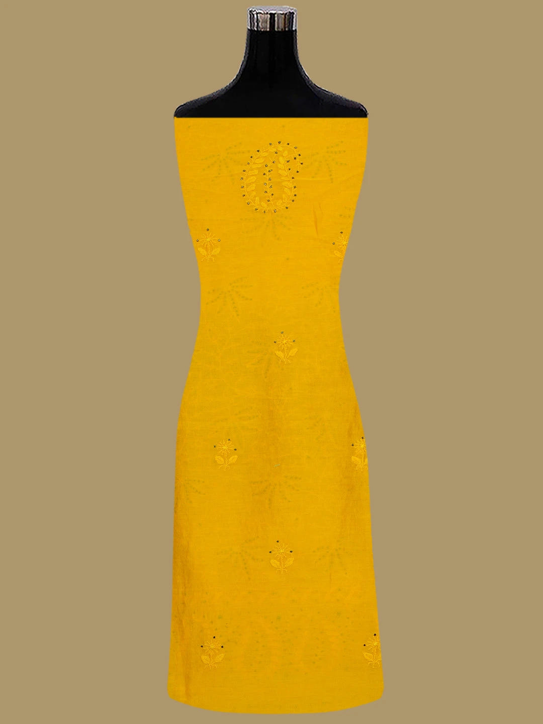 Ada Hand Embroidered Bright Yellow Chanderi Lucknowi Chikankari Unstitched Kurta Dupatta Set With Mukaish Work 01A298837