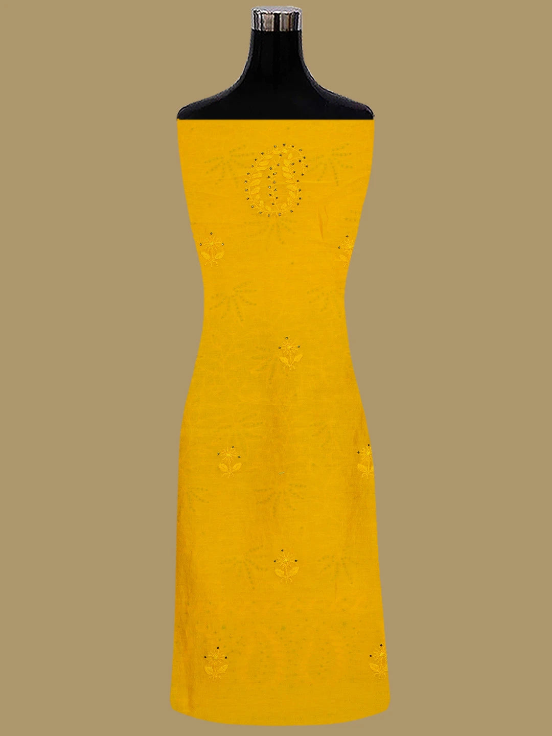 Ada Hand Embroidered Bright Yellow Chanderi Lucknowi Chikankari Unstitched Kurta Dupatta Set With Mukaish Work 01A298837