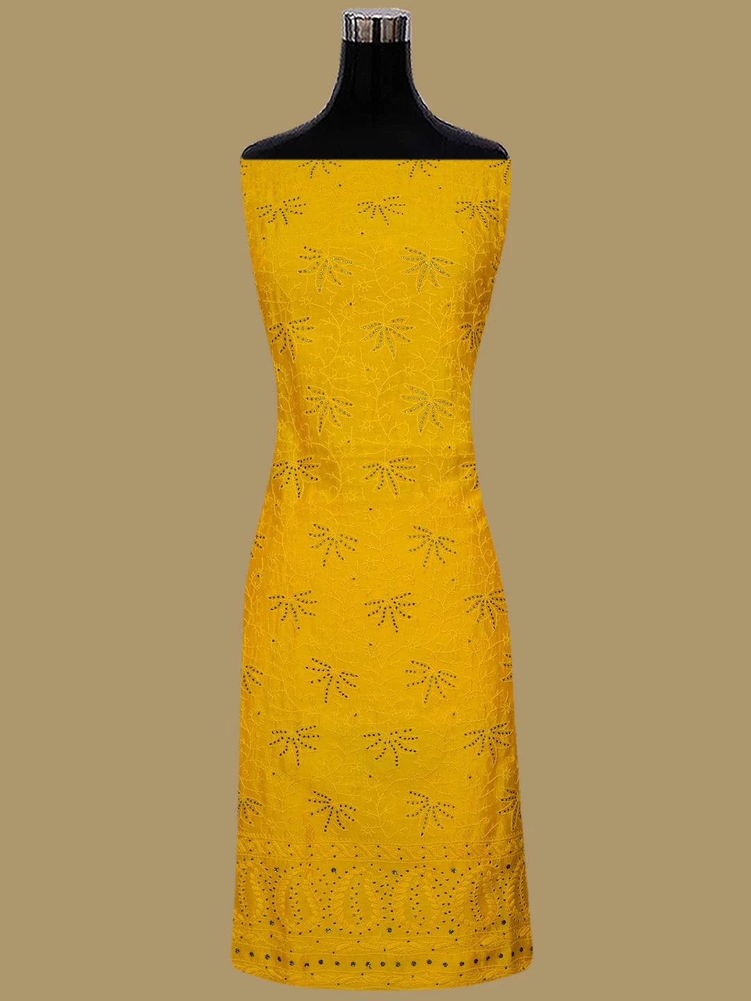 Ada Hand Embroidered Bright Yellow Chanderi Lucknowi Chikankari Unstitched Kurta Dupatta Set With Mukaish Work 01A298837