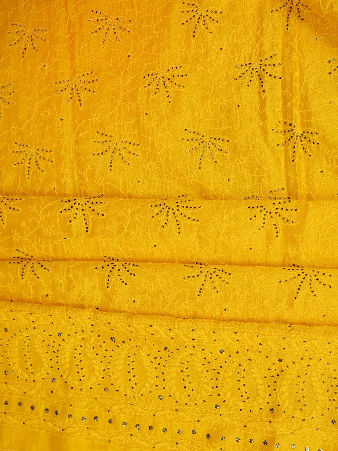 Ada Hand Embroidered Bright Yellow Chanderi Lucknowi Chikankari Unstitched Kurta Dupatta Set With Mukaish Work 01A298837