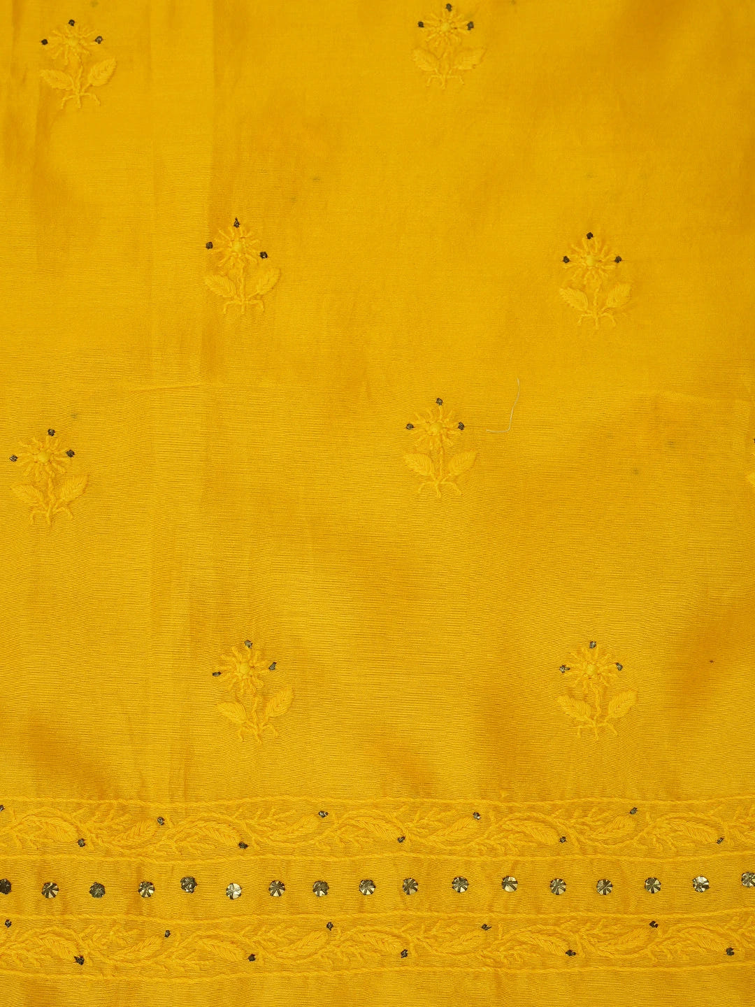 Ada Hand Embroidered Bright Yellow Chanderi Lucknowi Chikankari Unstitched Kurta Dupatta Set With Mukaish Work 01A298837