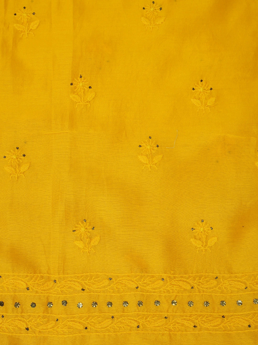 Ada Hand Embroidered Bright Yellow Chanderi Lucknowi Chikankari Unstitched Kurta Dupatta Set With Mukaish Work 01A298837