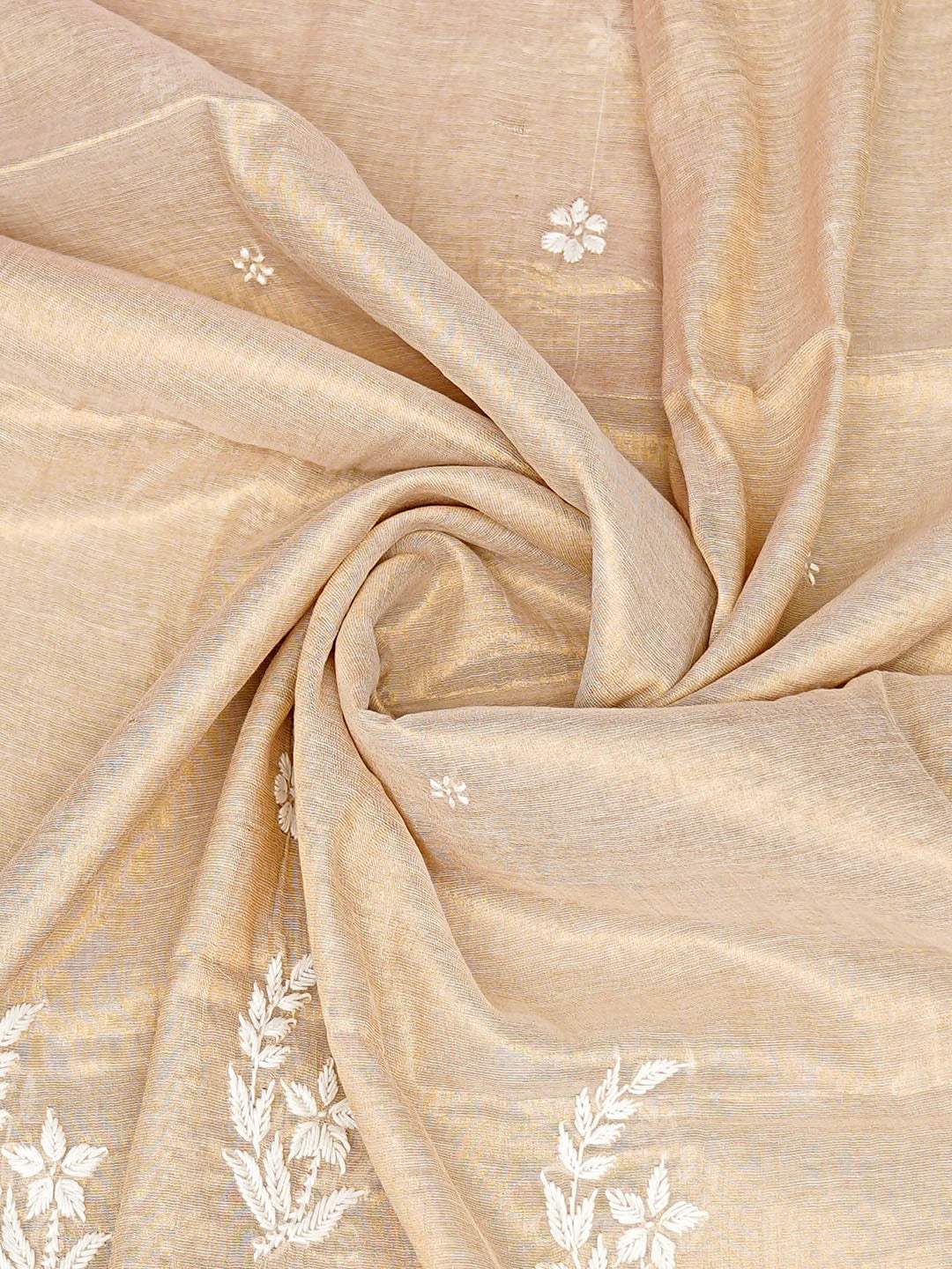Ada Hand Embroidered Fawn Tissue Lucknowi Chikankari Dupatta 01A858273