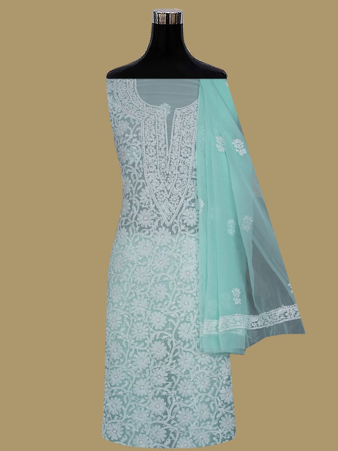 Ada Hand Embroidered Arctic Blue Georgette Lucknowi Chikankari Unstitched Suit Piece 01A859800