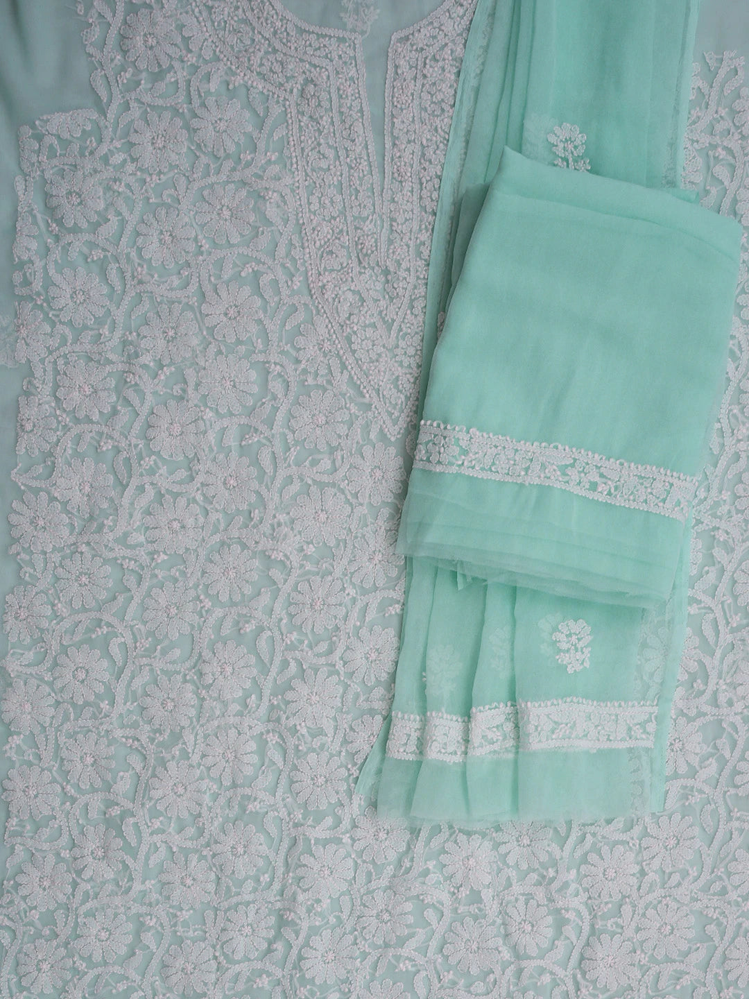 Ada Hand Embroidered Arctic Blue Georgette Lucknowi Chikankari Unstitched Suit Piece 01A859800