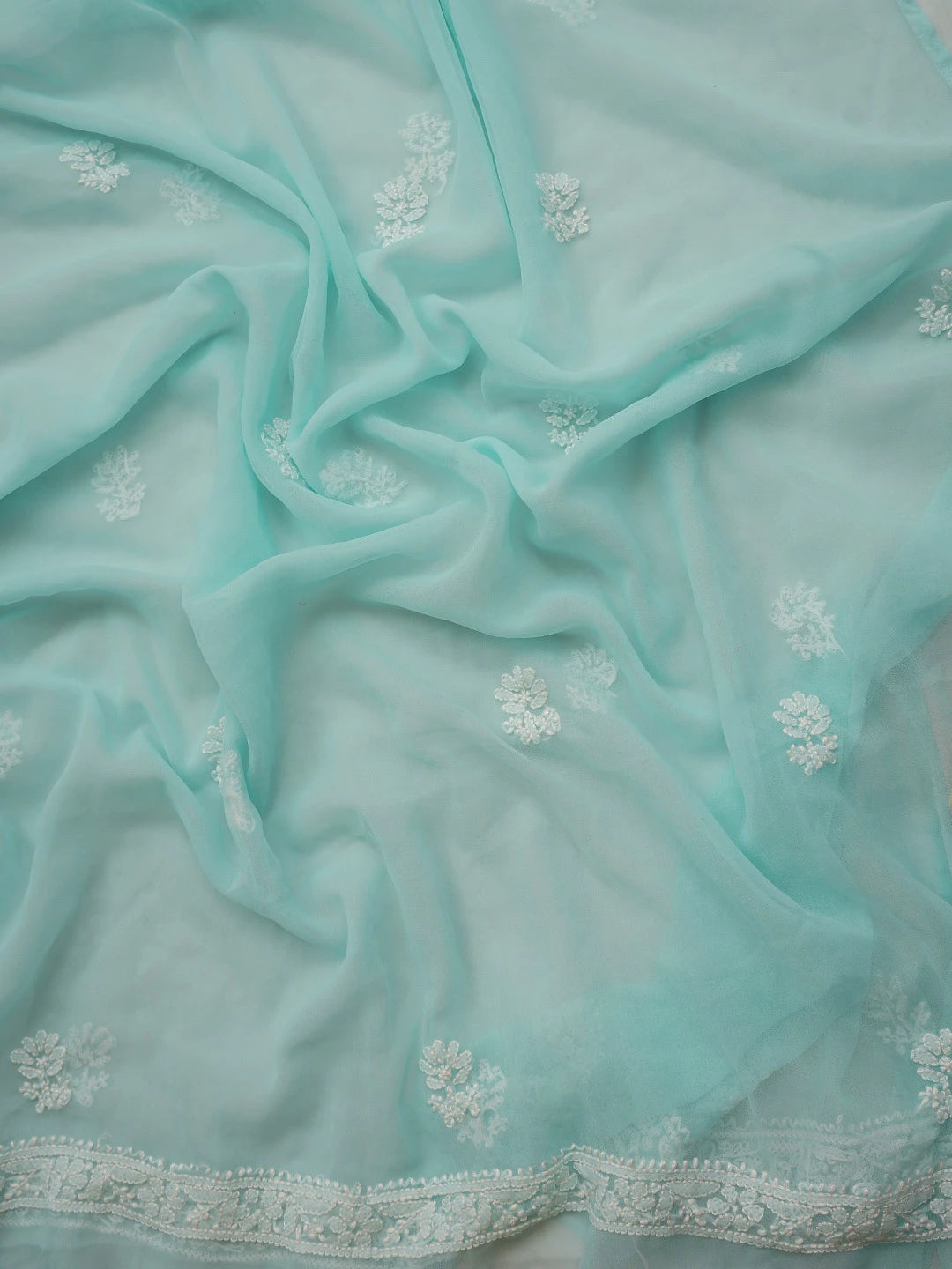 Ada Hand Embroidered Arctic Blue Georgette Lucknowi Chikankari Unstitched Suit Piece 01A859800
