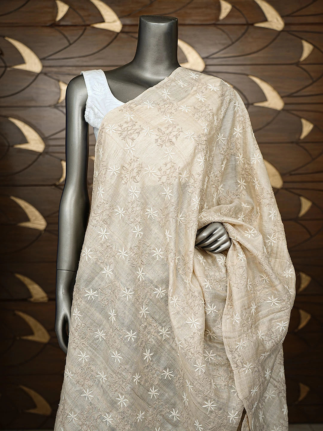 Ada Hand Embroidered Fawn Silk Lucknowi Chikankari Dupatta 01A785572