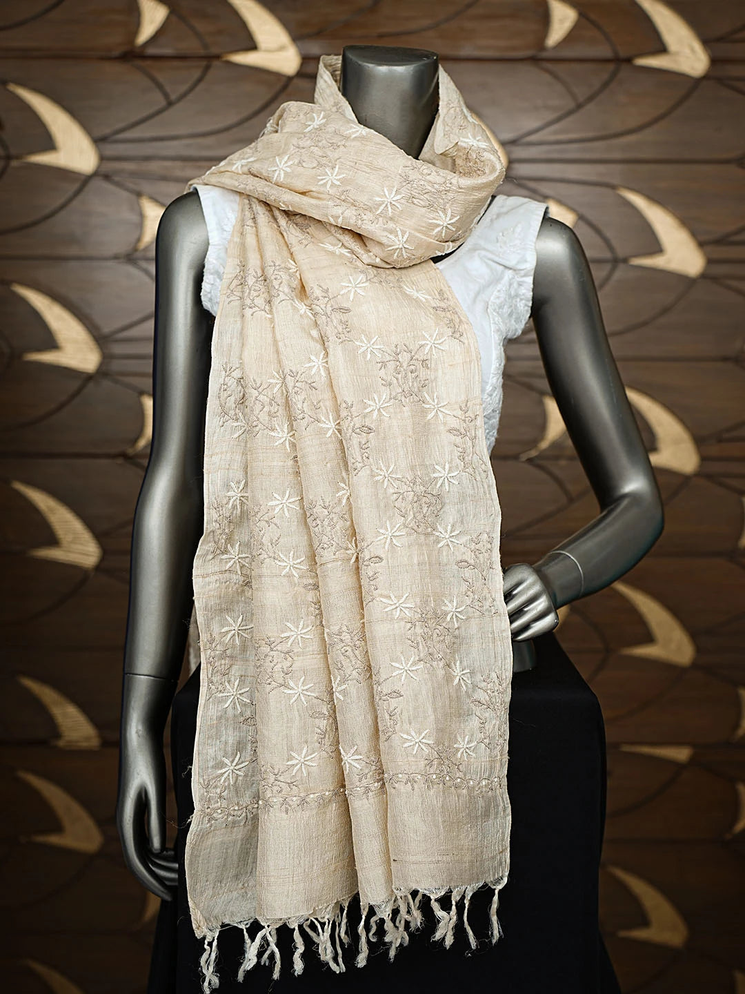 Ada Hand Embroidered Fawn Silk Lucknowi Chikankari Dupatta 01A785572