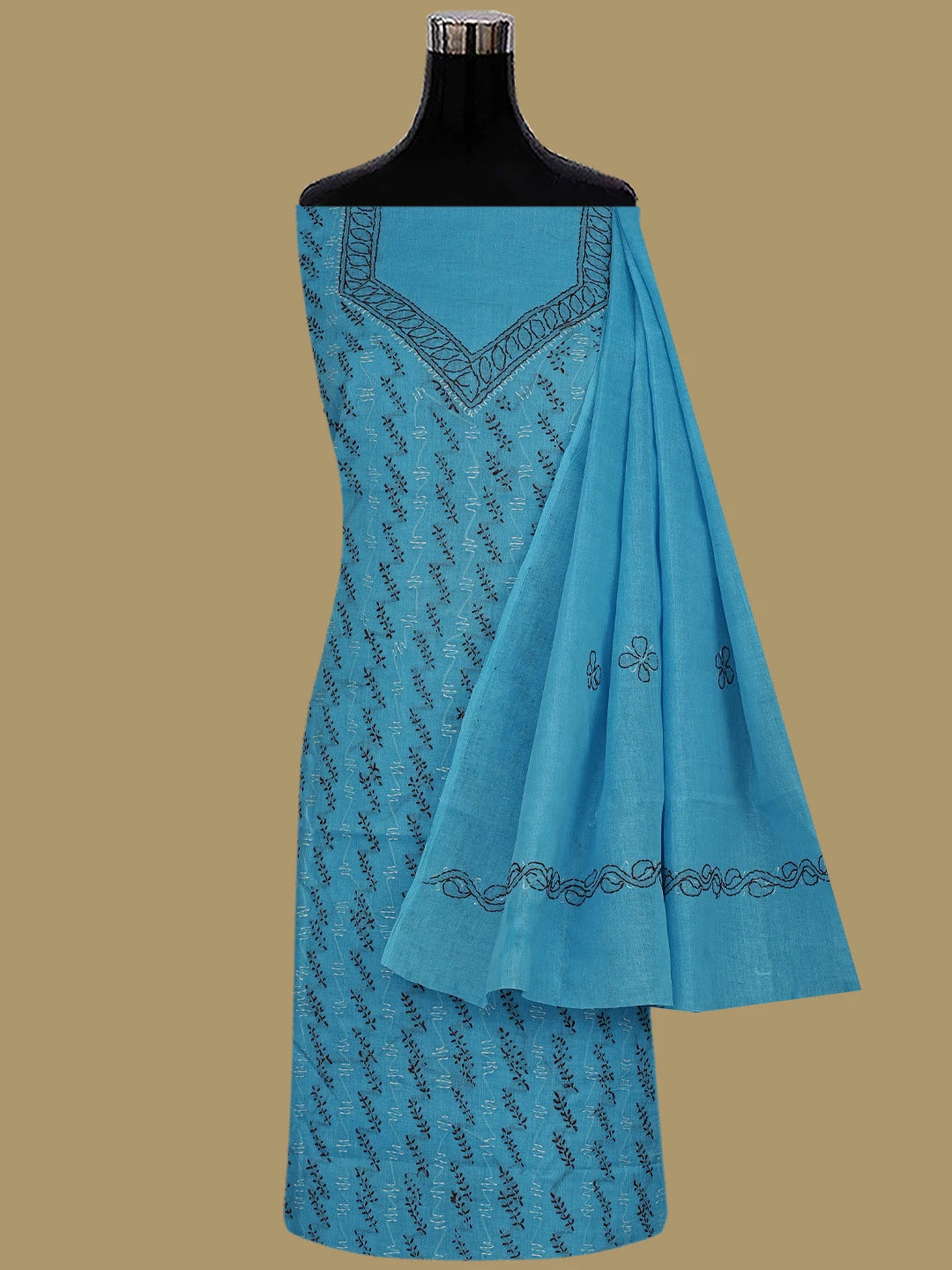 Ada Hand Embroidered Dark Blue Cotton Lucknowi Chikankari Unstitched Suit Piece 01A853432