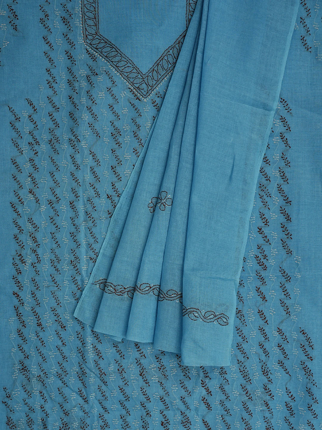 Ada Hand Embroidered Dark Blue Cotton Lucknowi Chikankari Unstitched Suit Piece 01A853432
