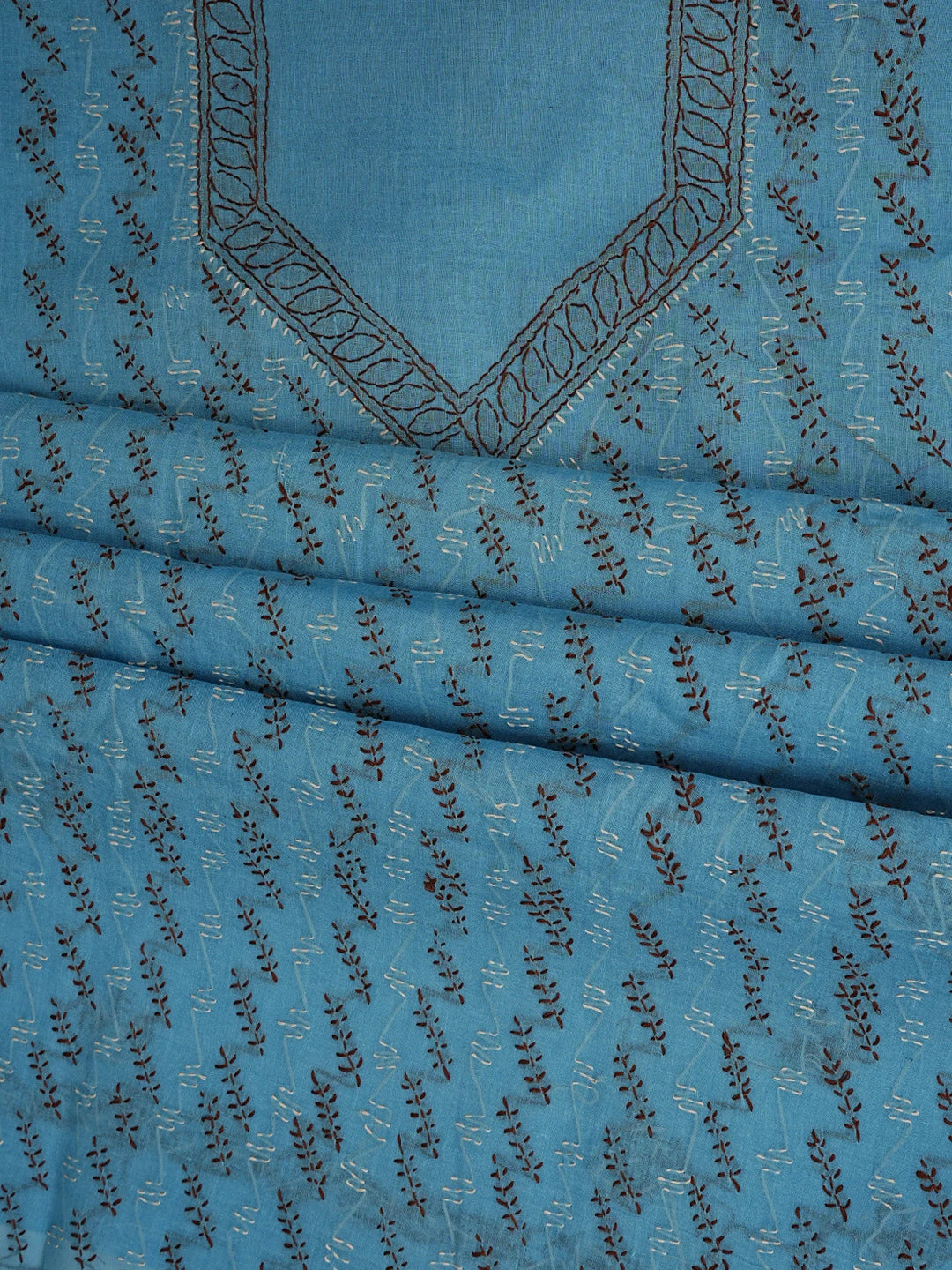 Ada Hand Embroidered Dark Blue Cotton Lucknowi Chikankari Unstitched Suit Piece 01A853432