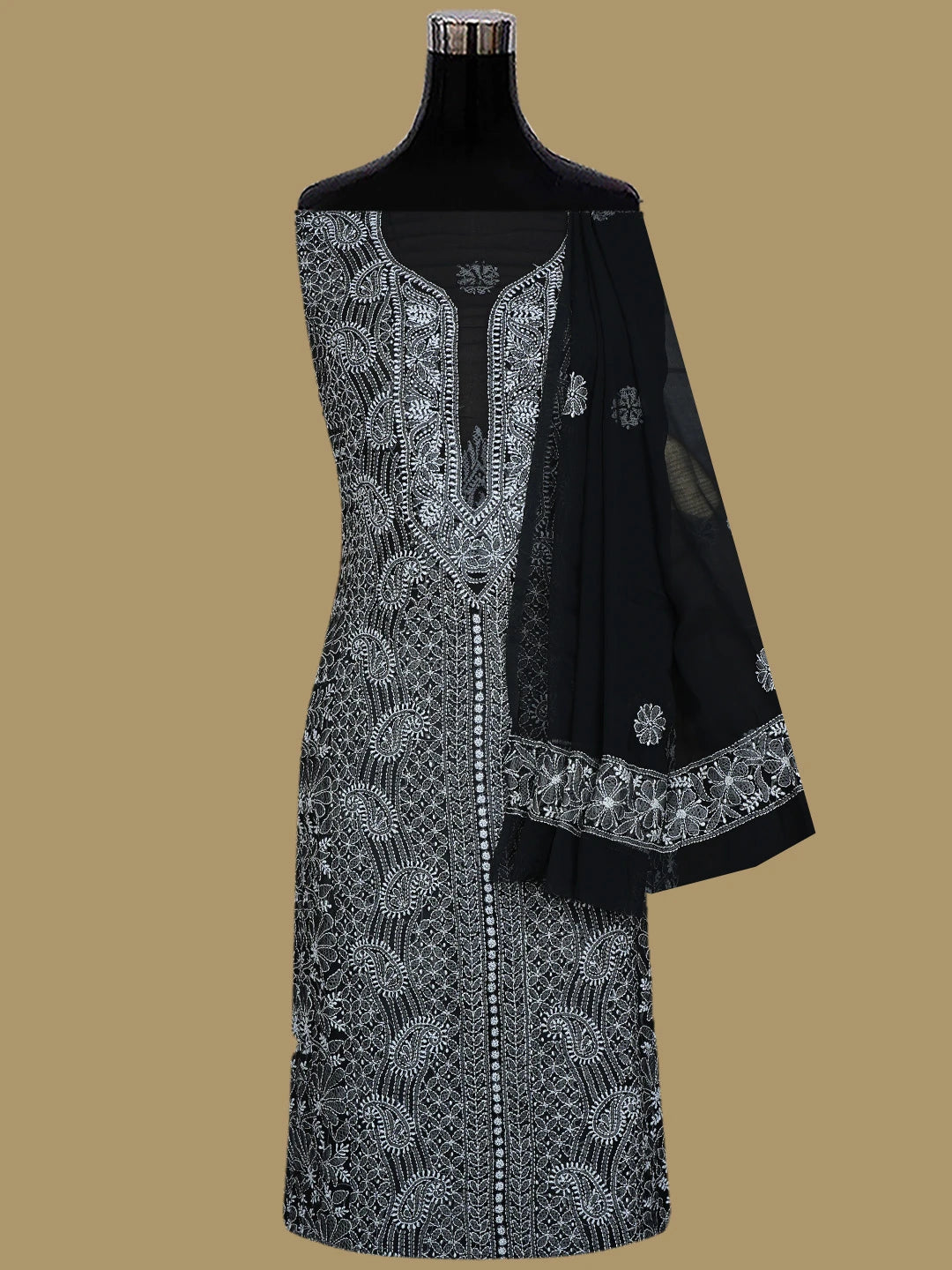 Ada Hand Embroidered Black Georgette Lucknowi Chikankari Unstitched Suit Piece 01A835644