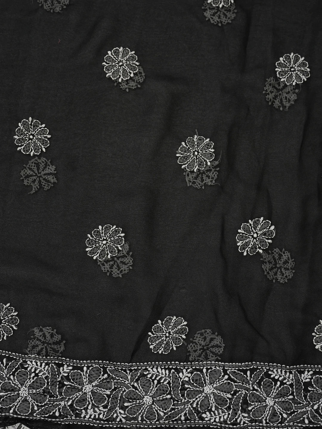 Ada Hand Embroidered Black Georgette Lucknowi Chikankari Unstitched Suit Piece 01A835644