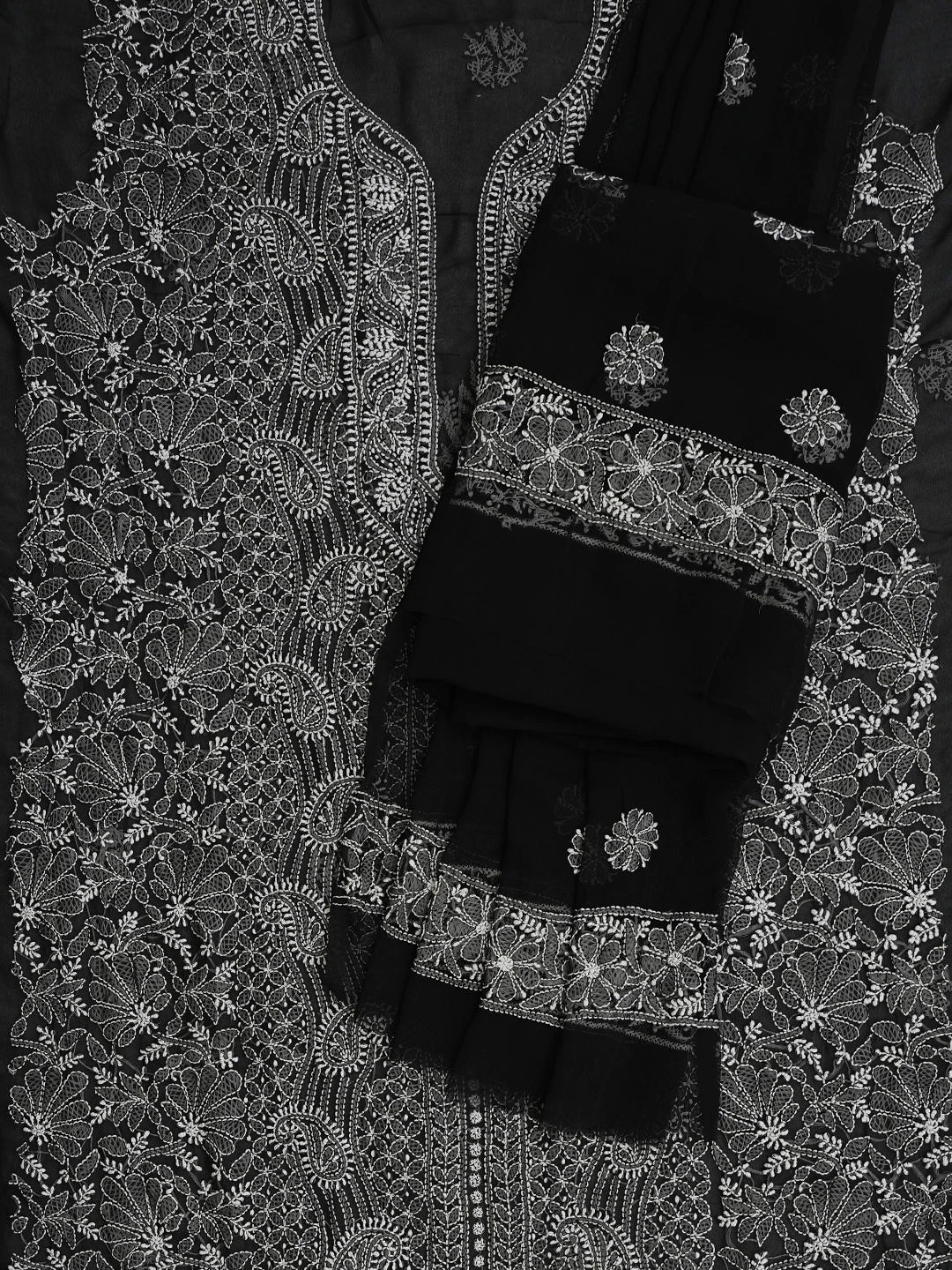 Ada Hand Embroidered Black Georgette Lucknowi Chikankari Unstitched Suit Piece 01A835644