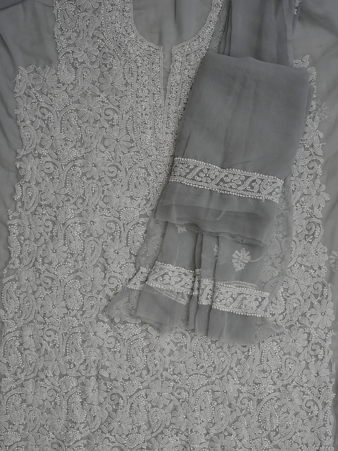 Ada Hand Embroidered Grey Georgette Lucknowi Chikankari Unstitched Suit Piece 01A859815