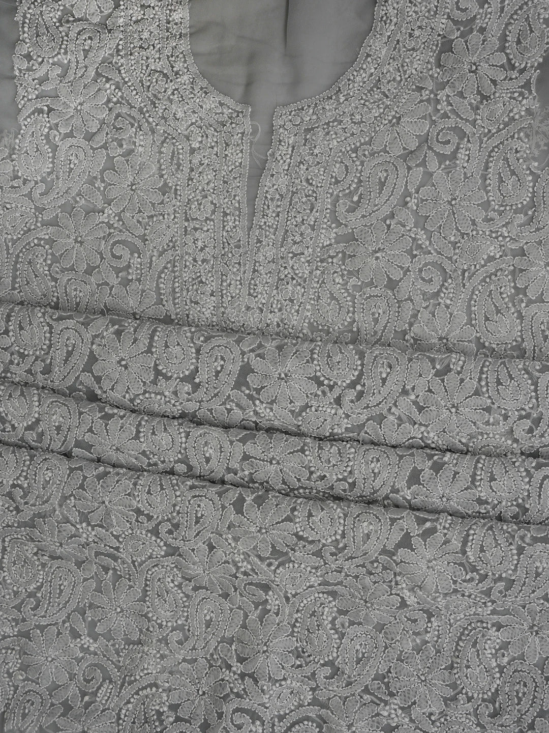 Ada Hand Embroidered Grey Georgette Lucknowi Chikankari Unstitched Suit Piece 01A859815