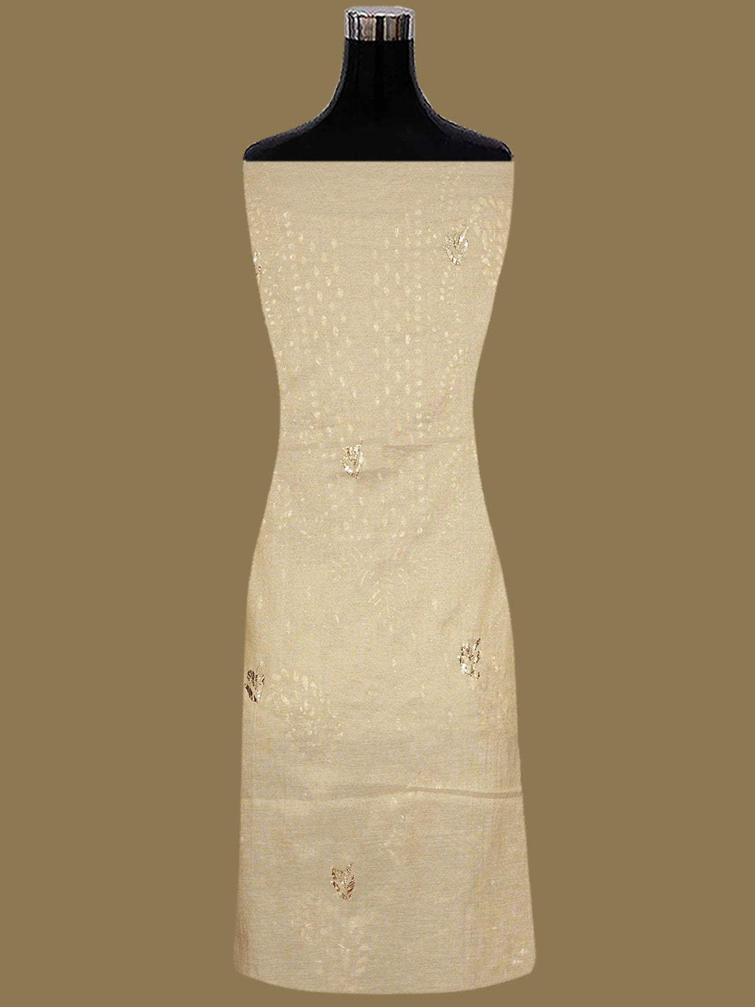 Ada Hand Embroidered Fawn Tissue Lucknowi Chikankari Unstitched Kurta Dupatta Set With Mukaish Work 01A850927