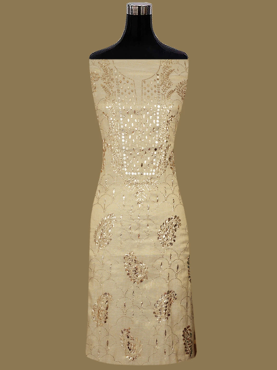 Ada Hand Embroidered Fawn Tissue Lucknowi Chikankari Unstitched Kurta Dupatta Set With Mukaish Work 01A850927