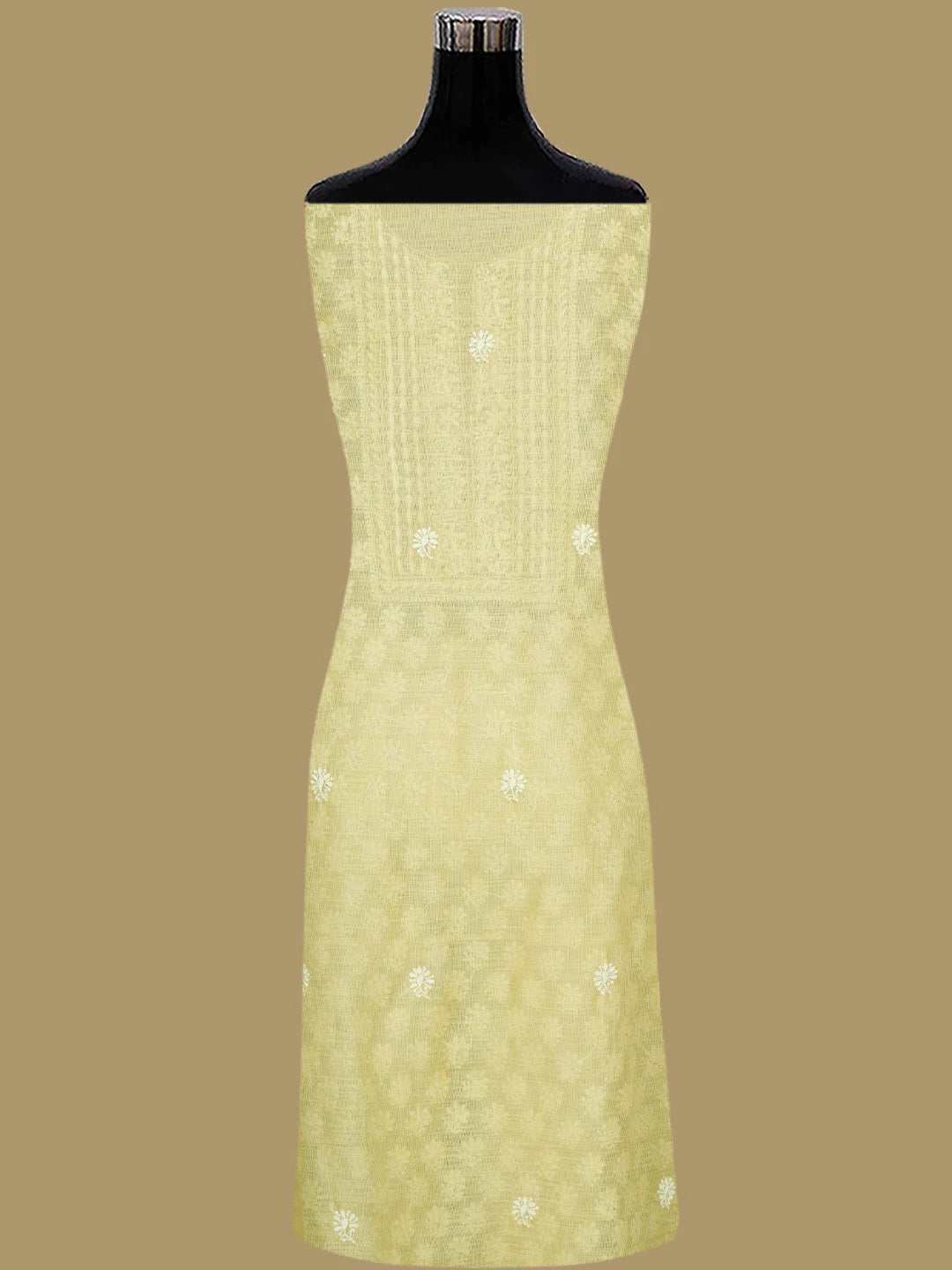 Ada Hand Embroidered Lemonish Fawn Kota Lucknowi Chikankari Unstitched Kurta Dupatta Set With Sequinned Work 01A737482