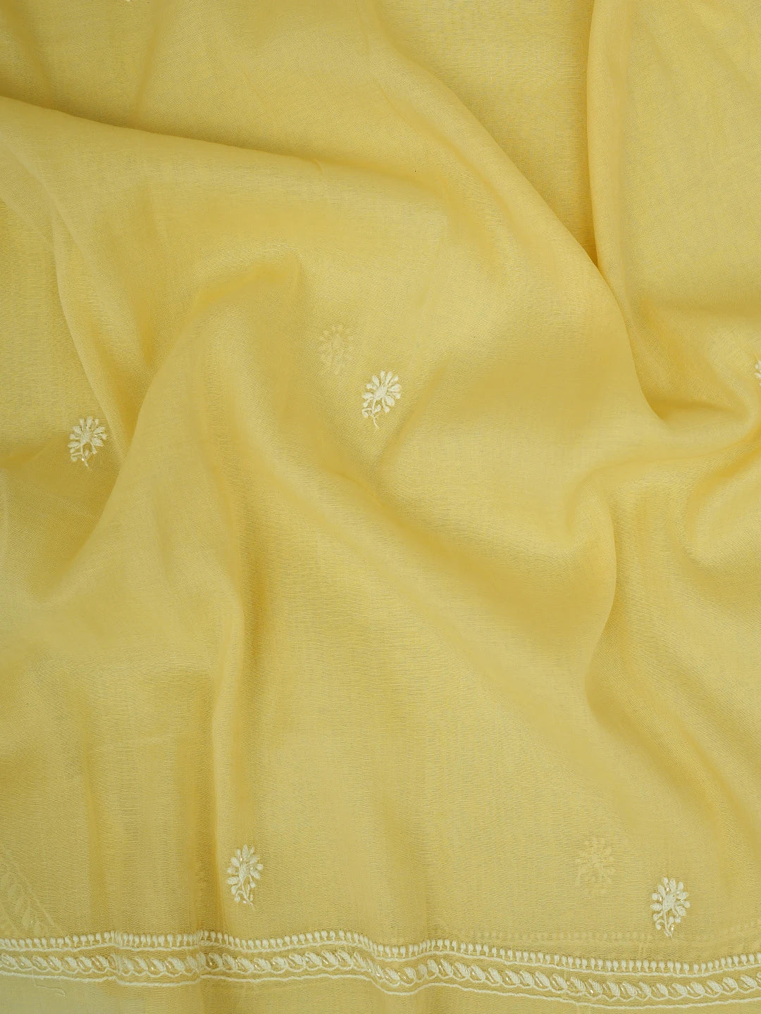 Ada Hand Embroidered Lemonish Fawn Kota Lucknowi Chikankari Unstitched Kurta Dupatta Set With Sequinned Work 01A737482