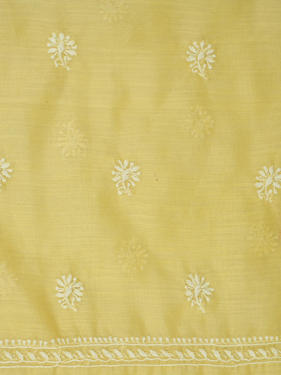Ada Hand Embroidered Lemonish Fawn Kota Lucknowi Chikankari Unstitched Kurta Dupatta Set With Sequinned Work 01A737482