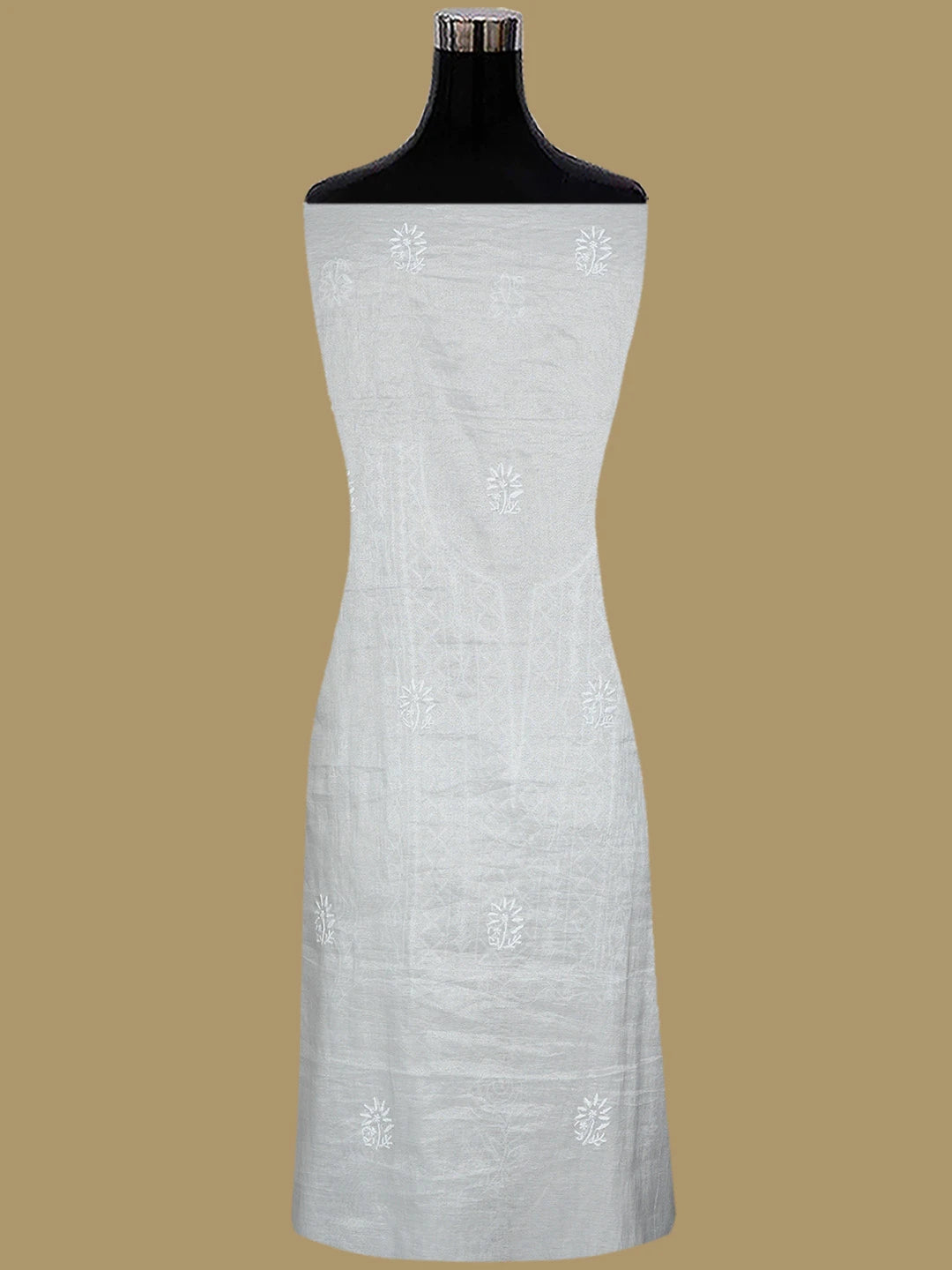 Ada Hand Embroidered Silver Grey Chanderi Lucknowi Chikankari Unstitched Kurta Dupatta Set 01A761082