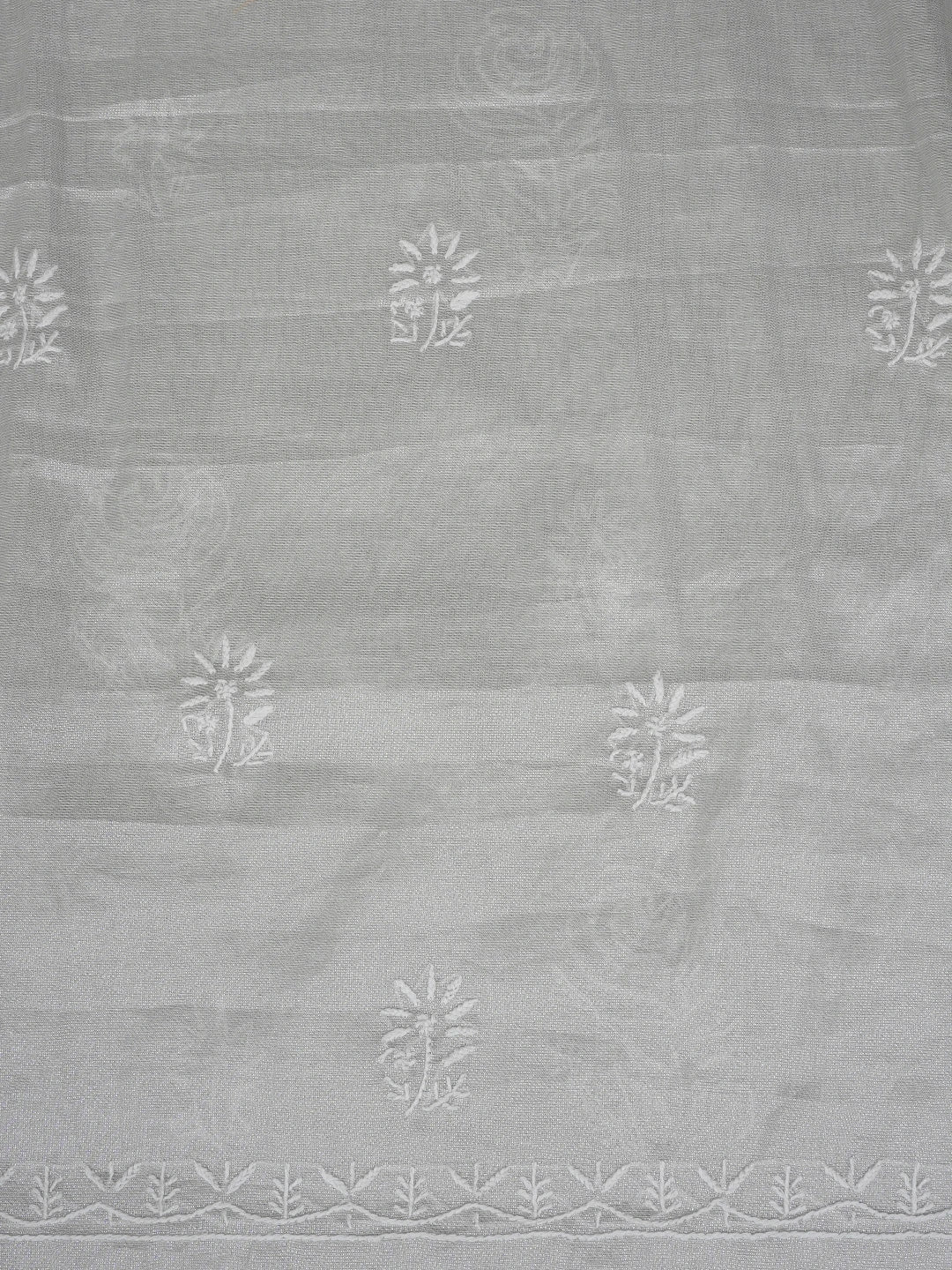 Ada Hand Embroidered Silver Grey Chanderi Lucknowi Chikankari Unstitched Kurta Dupatta Set 01A761082