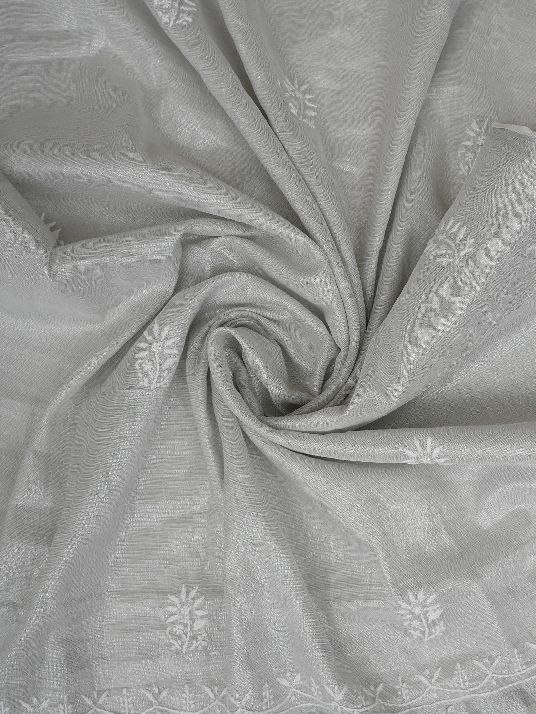 Ada Hand Embroidered Silver Grey Chanderi Lucknowi Chikankari Unstitched Kurta Dupatta Set 01A761082