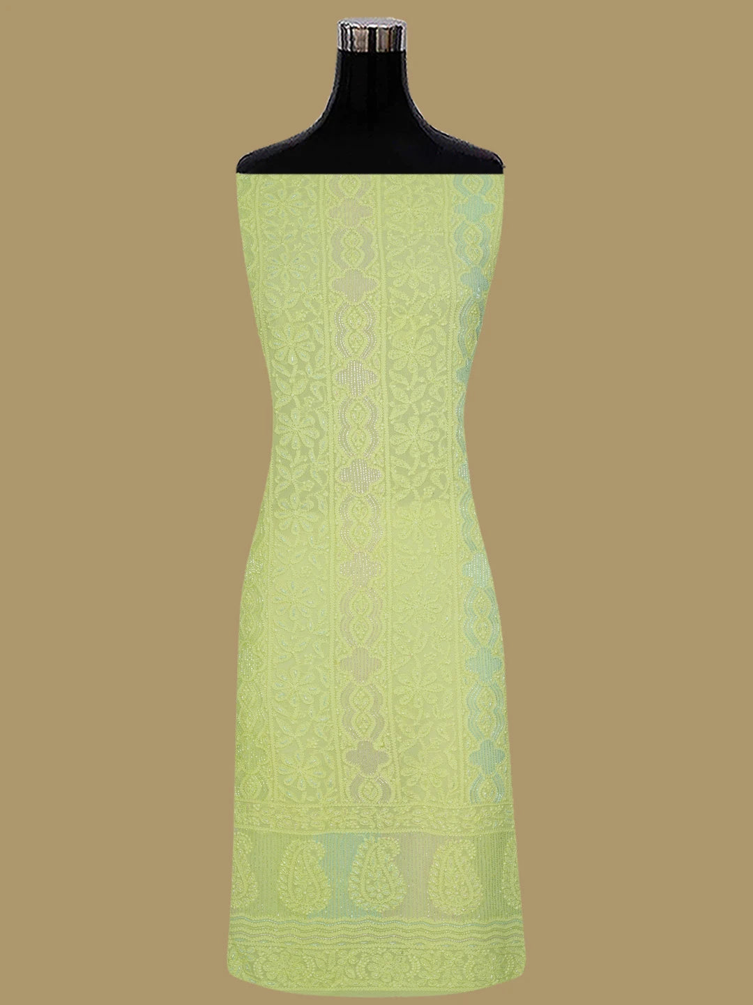 Ada Hand Embroidered Lime Green Viscose Georgette Lucknowi Chikankari Unstitched Kurta Dupatta Set With Cutdana Work 01A804395