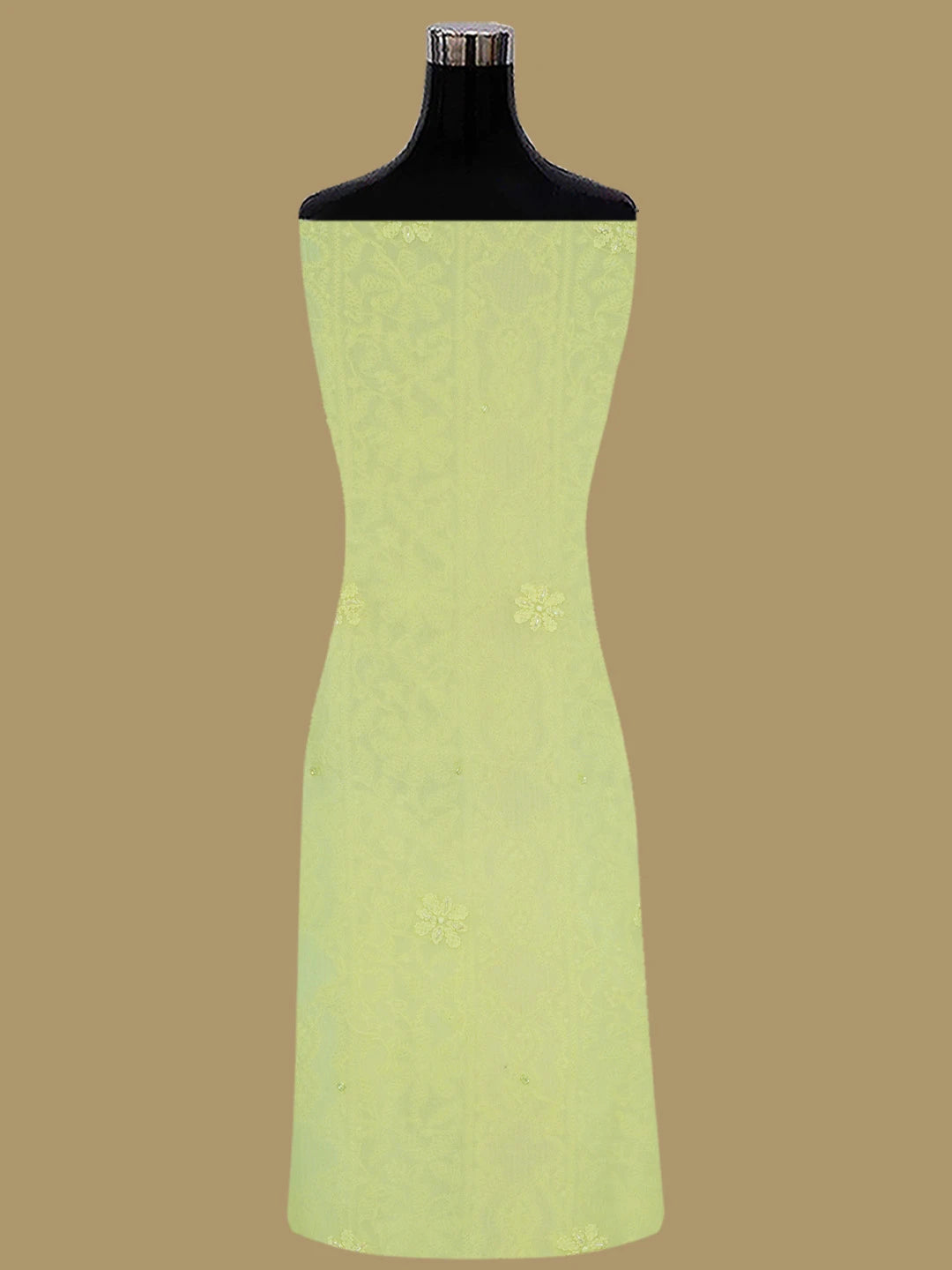 Ada Hand Embroidered Lime Green Viscose Georgette Lucknowi Chikankari Unstitched Kurta Dupatta Set With Cutdana Work 01A804395