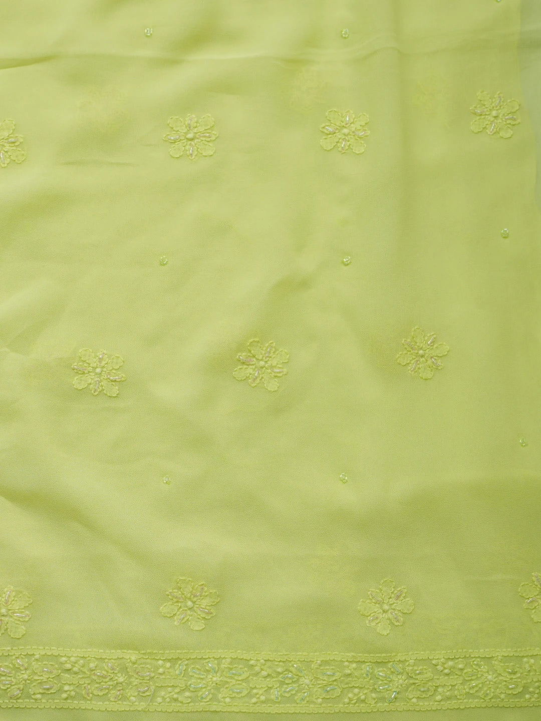 Ada Hand Embroidered Lime Green Viscose Georgette Lucknowi Chikankari Unstitched Kurta Dupatta Set With Cutdana Work 01A804395