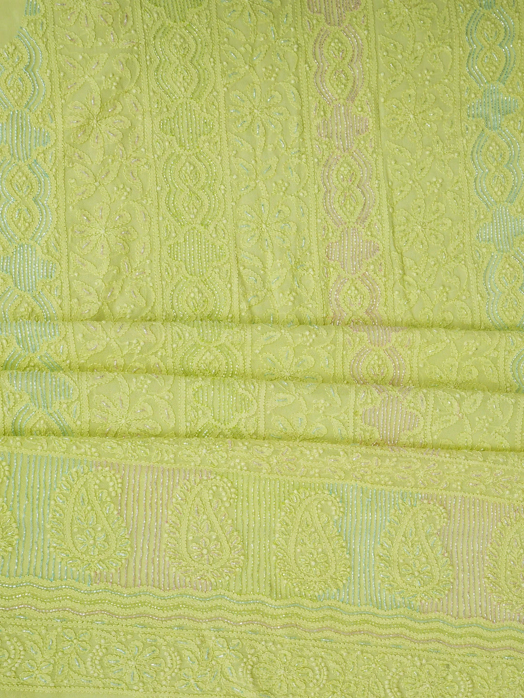 Ada Hand Embroidered Lime Green Viscose Georgette Lucknowi Chikankari Unstitched Kurta Dupatta Set With Cutdana Work 01A804395