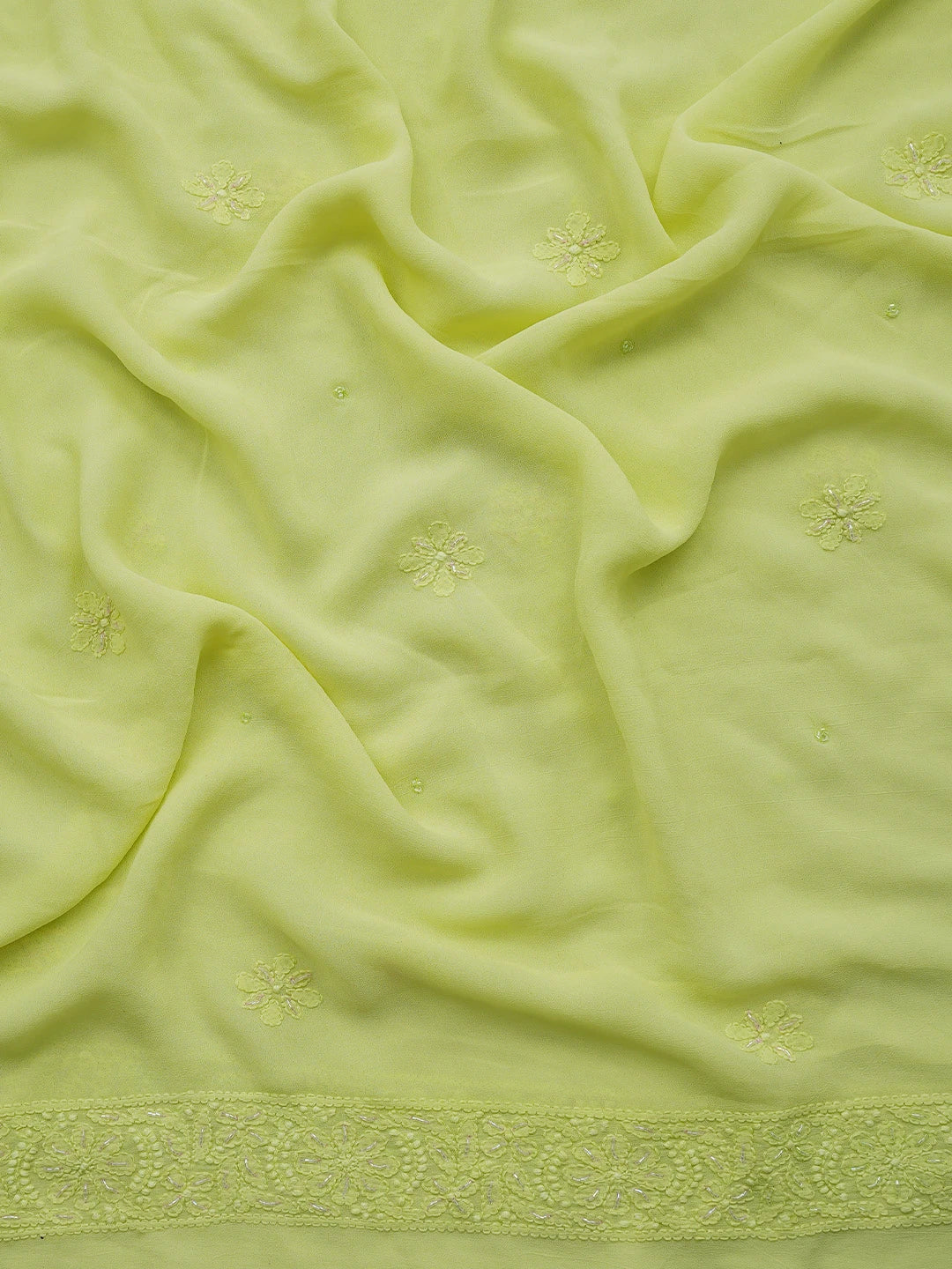 Ada Hand Embroidered Lime Green Viscose Georgette Lucknowi Chikankari Unstitched Kurta Dupatta Set With Cutdana Work 01A804395