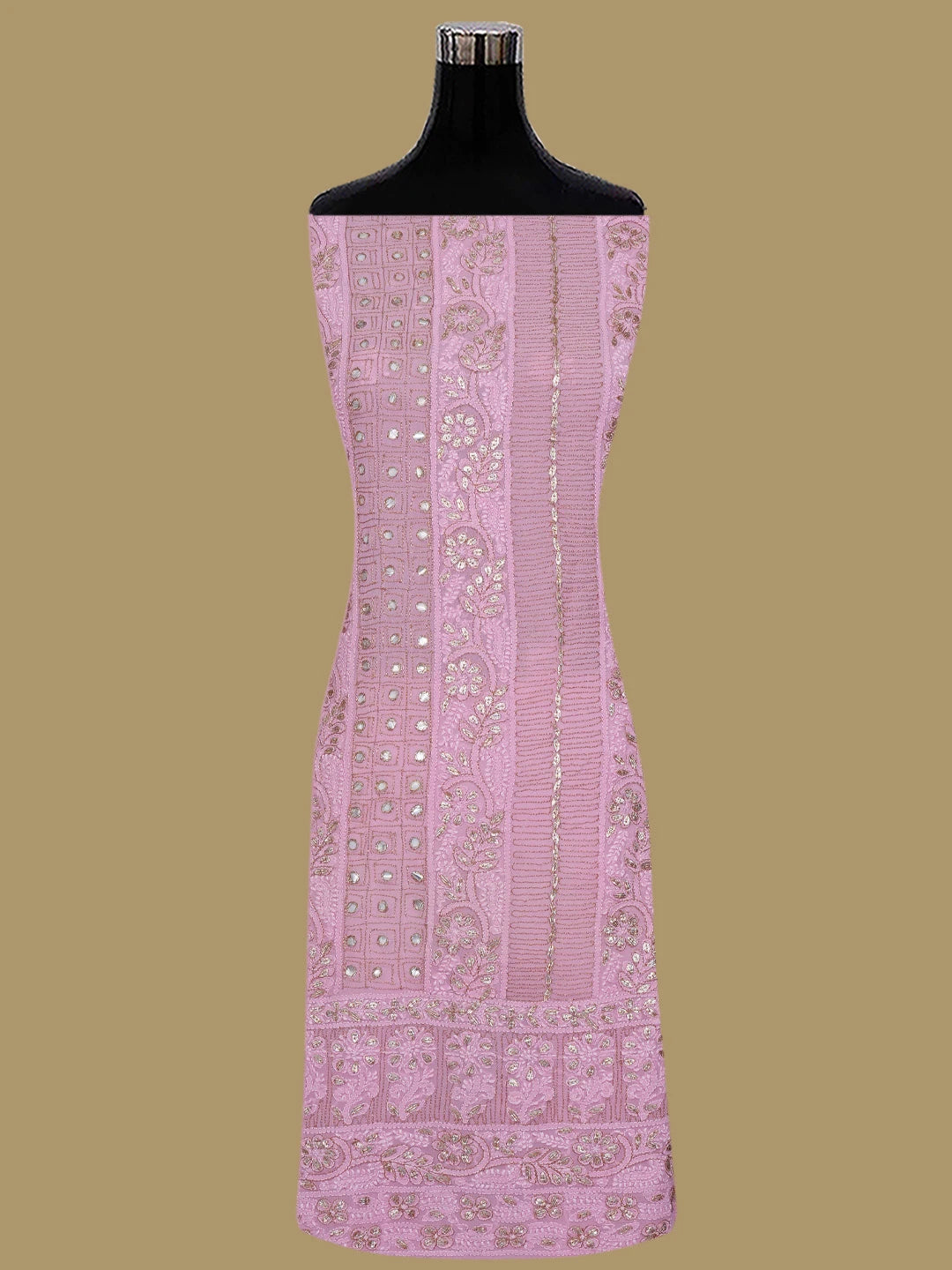 Ada Hand Embroidered Pink Viscose Georgette Lucknowi Chikankari Unstitched Kurta Dupatta Set With Gotapatti Work  01A809096