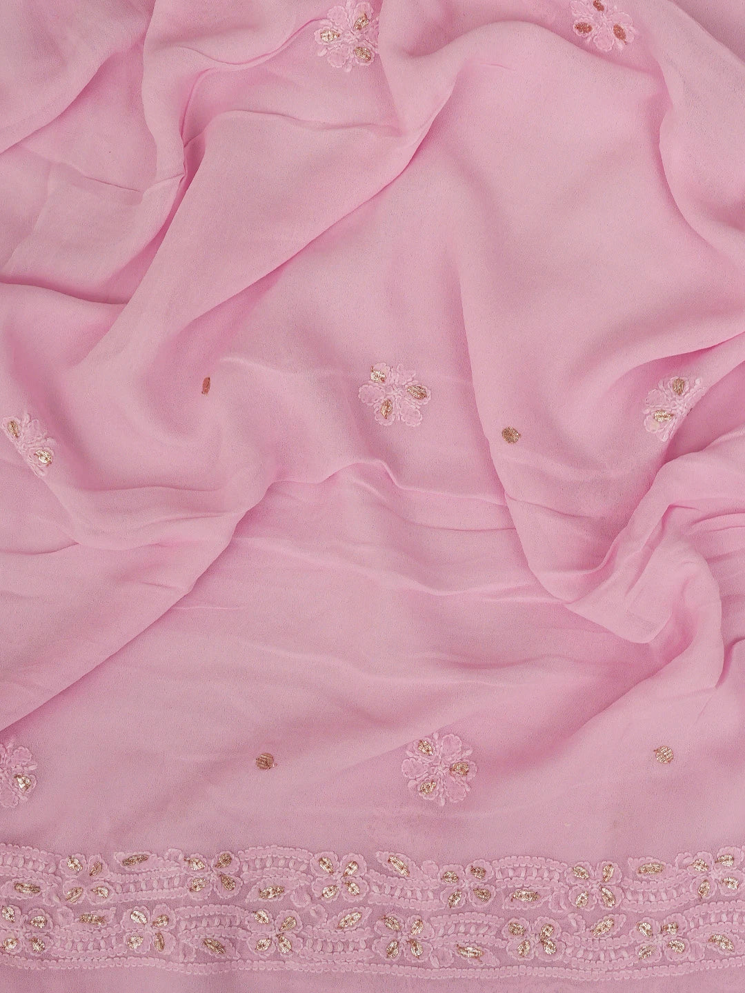 Ada Hand Embroidered Pink Viscose Georgette Lucknowi Chikankari Unstitched Kurta Dupatta Set With Gotapatti Work  01A809096