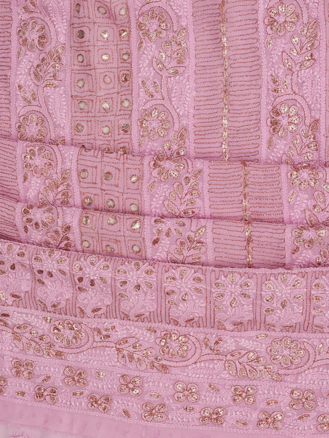 Ada Hand Embroidered Pink Viscose Georgette Lucknowi Chikankari Unstitched Kurta Dupatta Set With Gotapatti Work  01A809096
