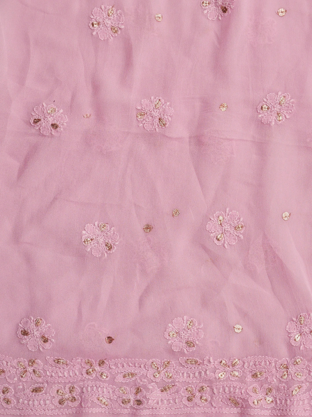 Ada Hand Embroidered Pink Viscose Georgette Lucknowi Chikankari Unstitched Kurta Dupatta Set With Gotapatti Work  01A809096