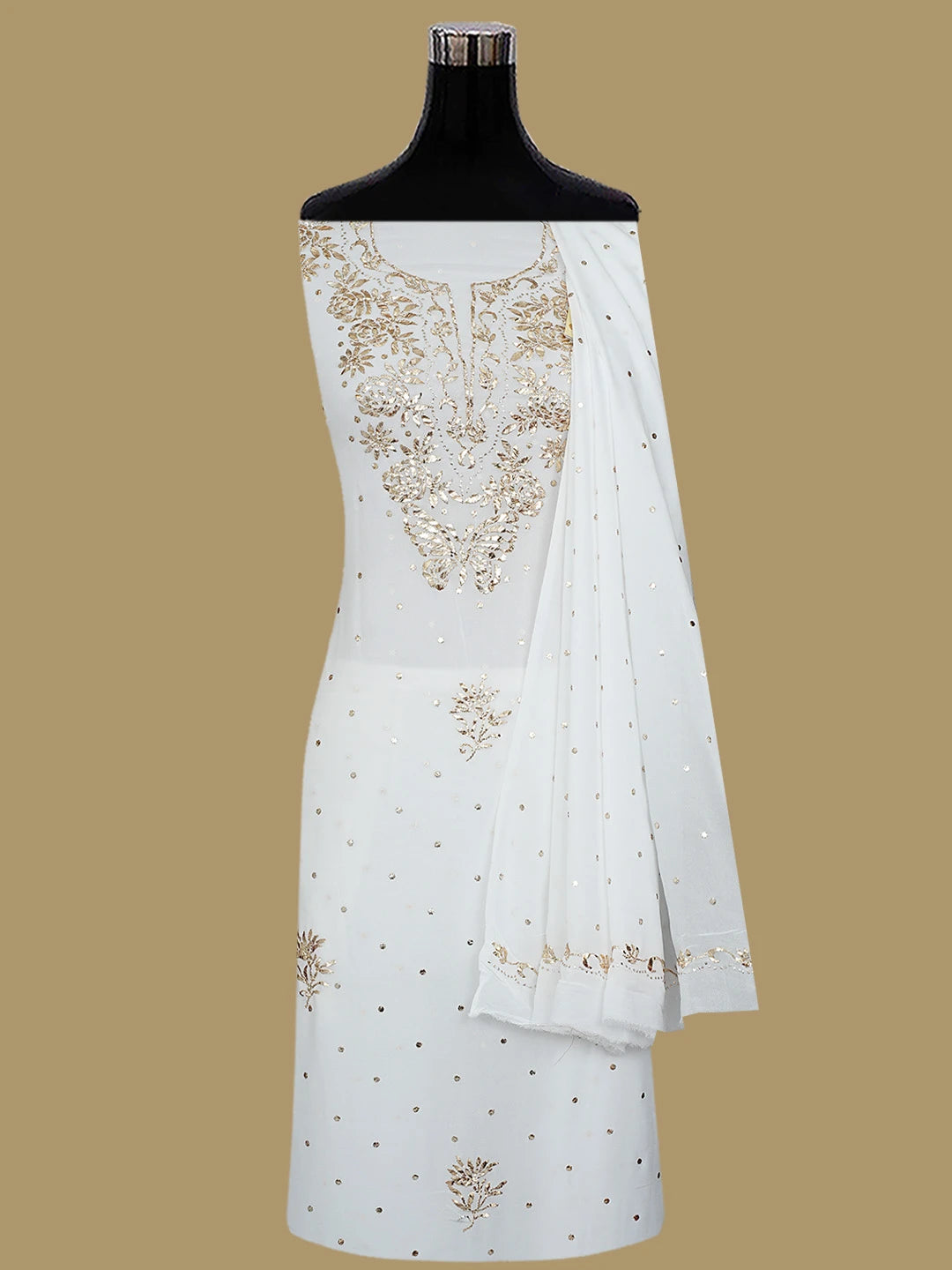 Ada Hand Embroidered White Viscose Georgette Lucknowi Chikankari Unstitched Kurta Dupatta Set With Mukaish Work 01A844980